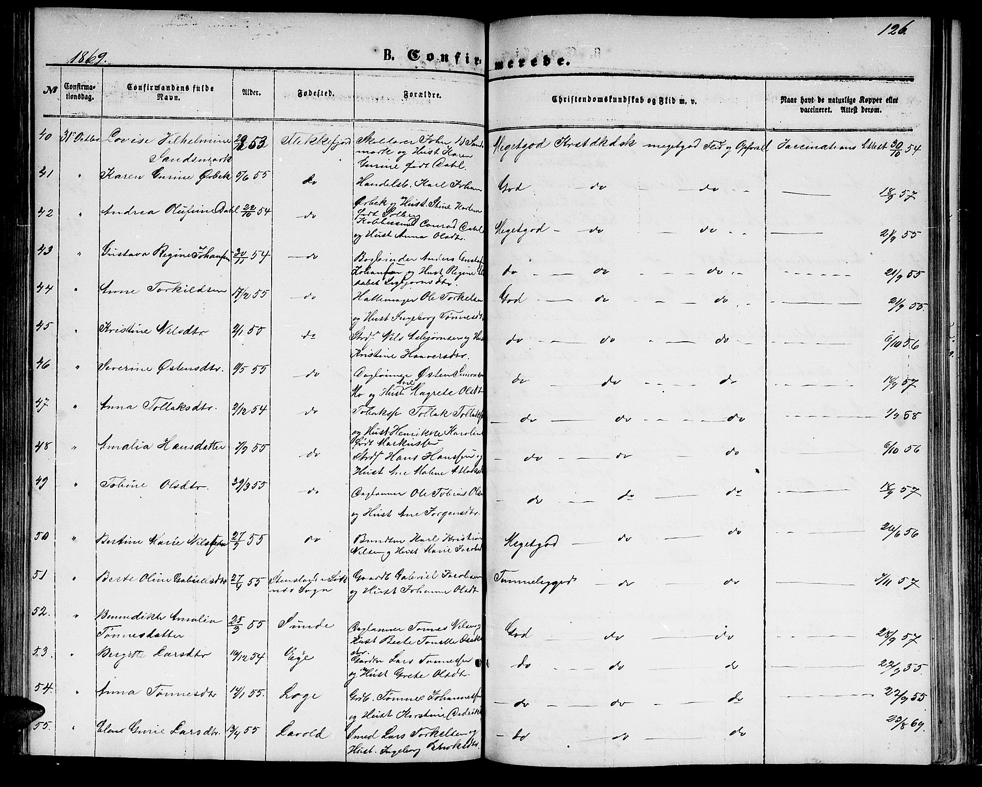 Flekkefjord sokneprestkontor, SAK/1111-0012/F/Fb/Fbc/L0006: Parish register (copy) no. B 6, 1866-1879, p. 126