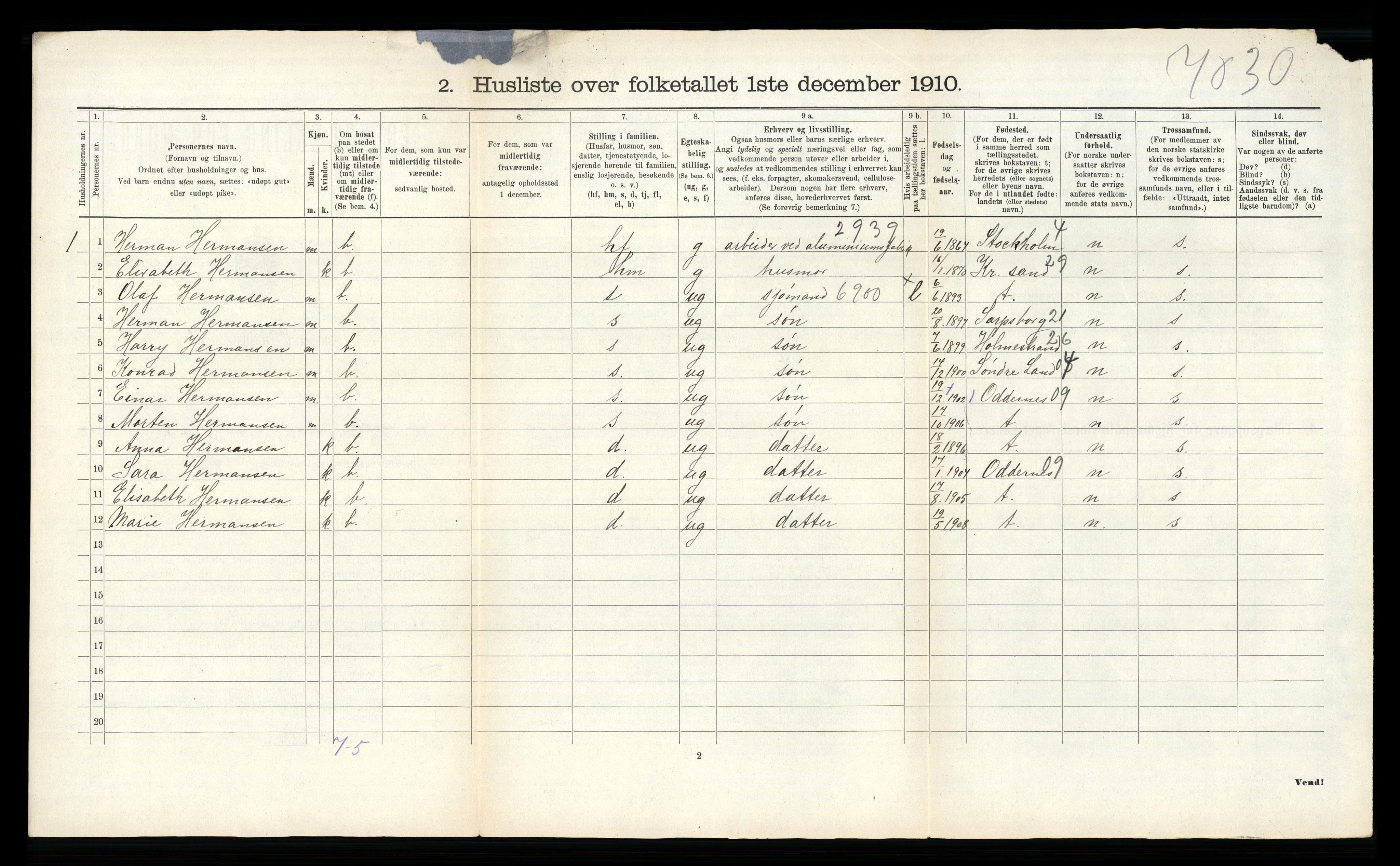 RA, 1910 census for Vennesla, 1910, p. 49