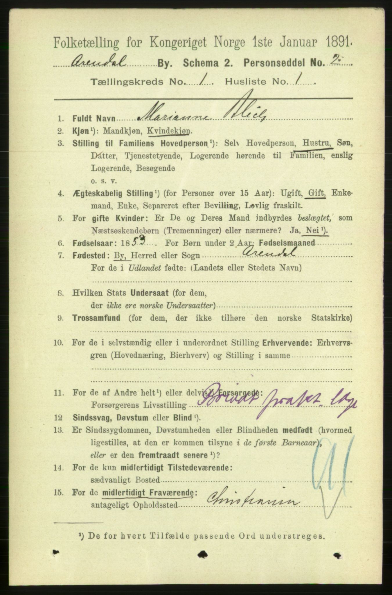 RA, 1891 census for 0903 Arendal, 1891, p. 928