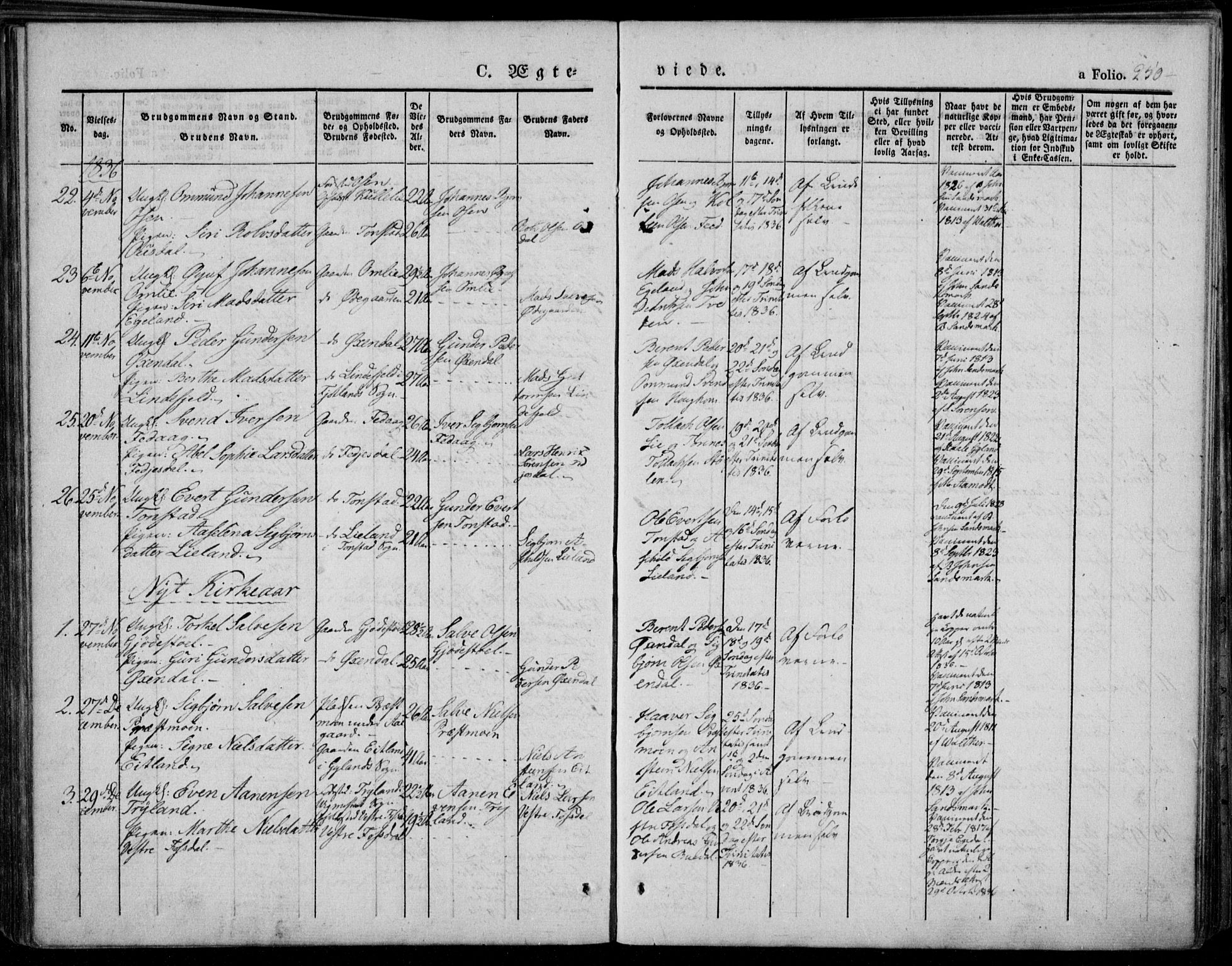 Bakke sokneprestkontor, AV/SAK-1111-0002/F/Fa/Faa/L0004: Parish register (official) no. A 4, 1834-1846, p. 250