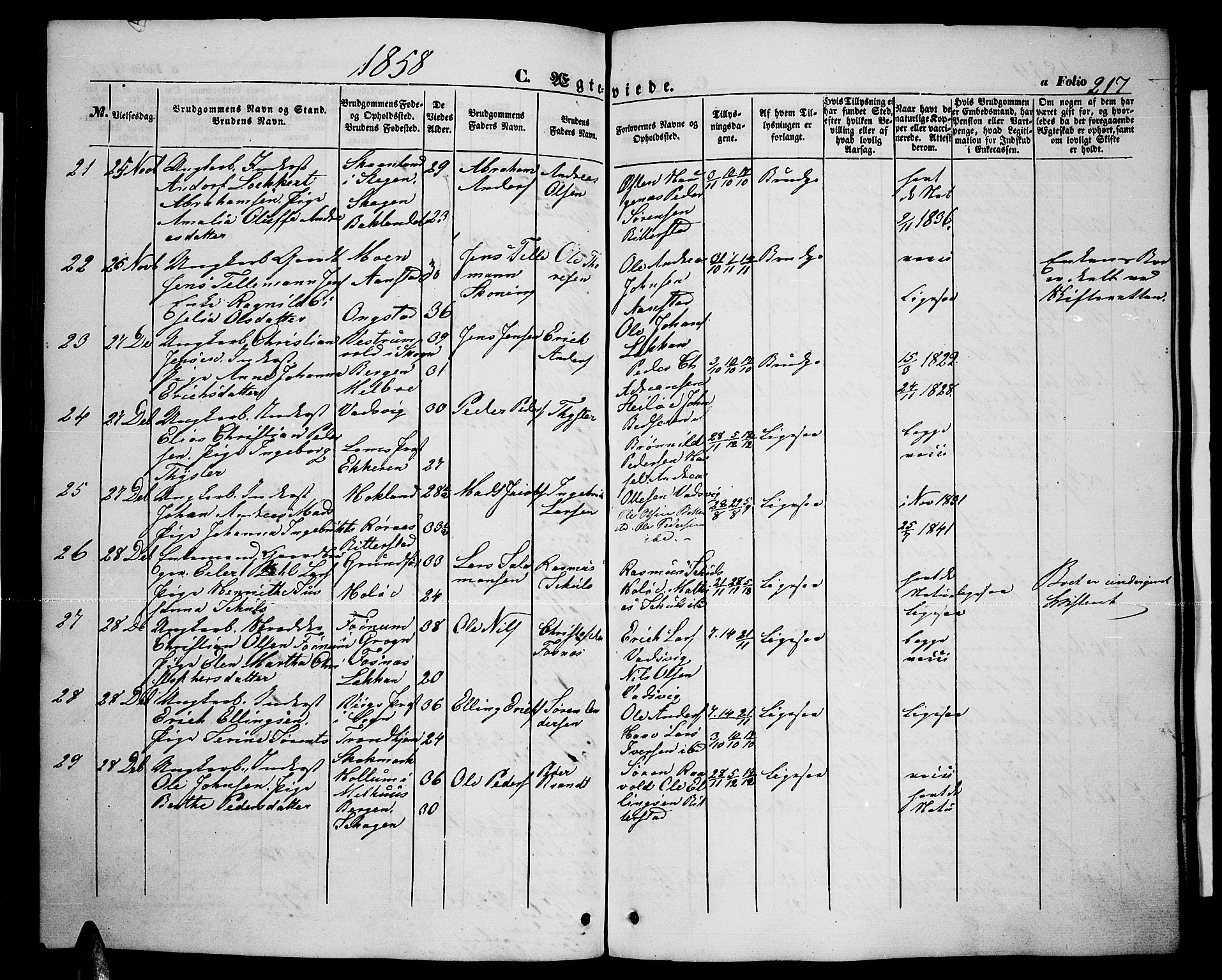 Ministerialprotokoller, klokkerbøker og fødselsregistre - Nordland, AV/SAT-A-1459/888/L1265: Parish register (copy) no. 888C03, 1850-1863, p. 217