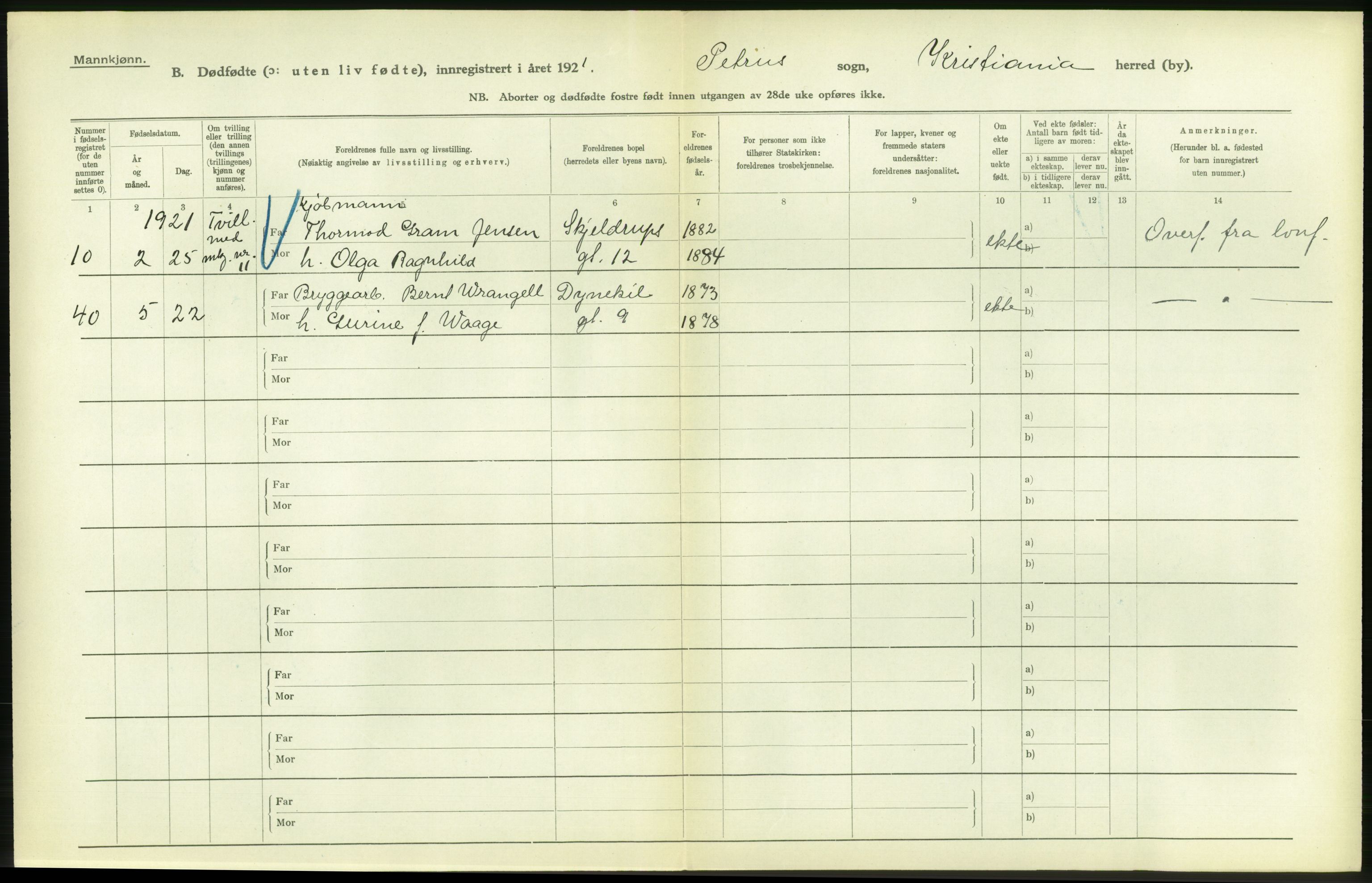 Statistisk sentralbyrå, Sosiodemografiske emner, Befolkning, AV/RA-S-2228/D/Df/Dfc/Dfca/L0013: Kristiania: Døde, dødfødte, 1921, p. 580