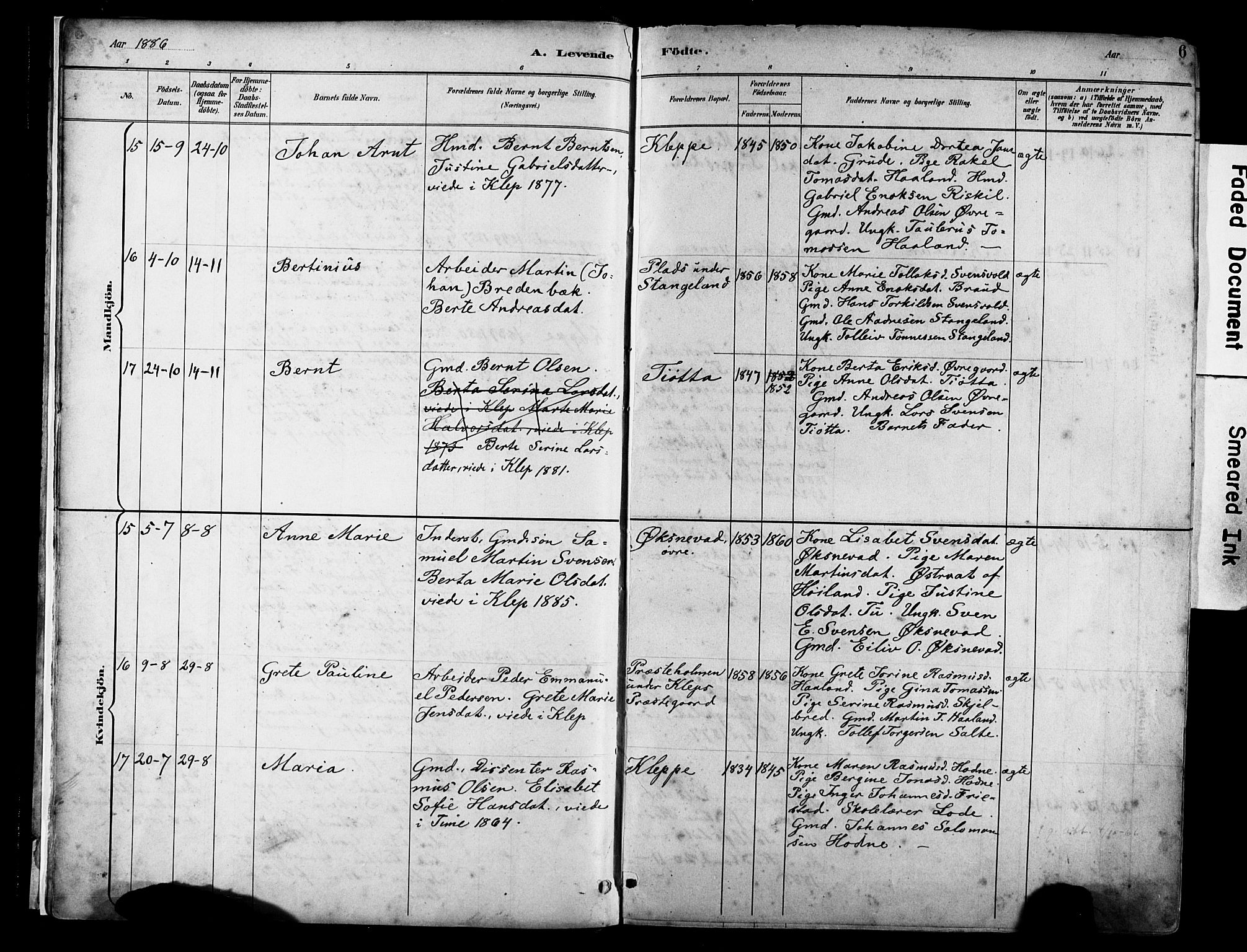 Klepp sokneprestkontor, AV/SAST-A-101803/001/3/30BA/L0009: Parish register (official) no. A 7, 1886-1915, p. 6