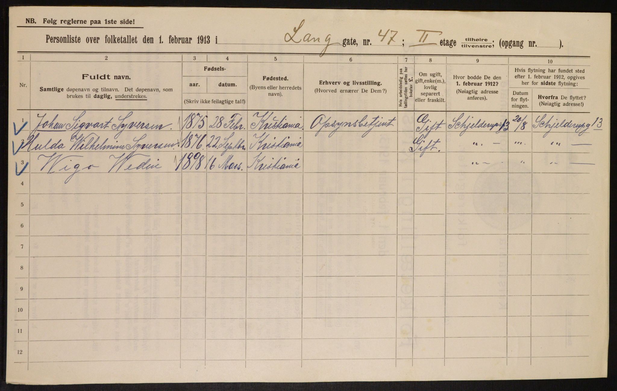 OBA, Municipal Census 1913 for Kristiania, 1913, p. 56670