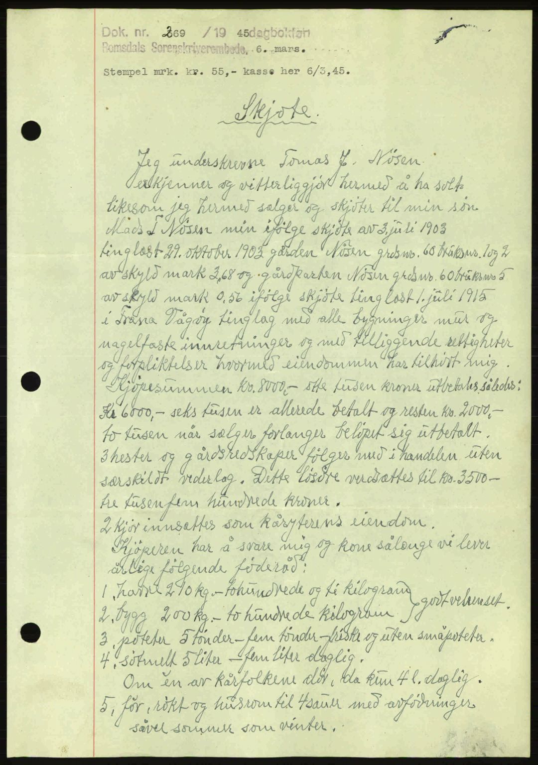 Romsdal sorenskriveri, AV/SAT-A-4149/1/2/2C: Mortgage book no. A17, 1944-1945, Diary no: : 269/1945