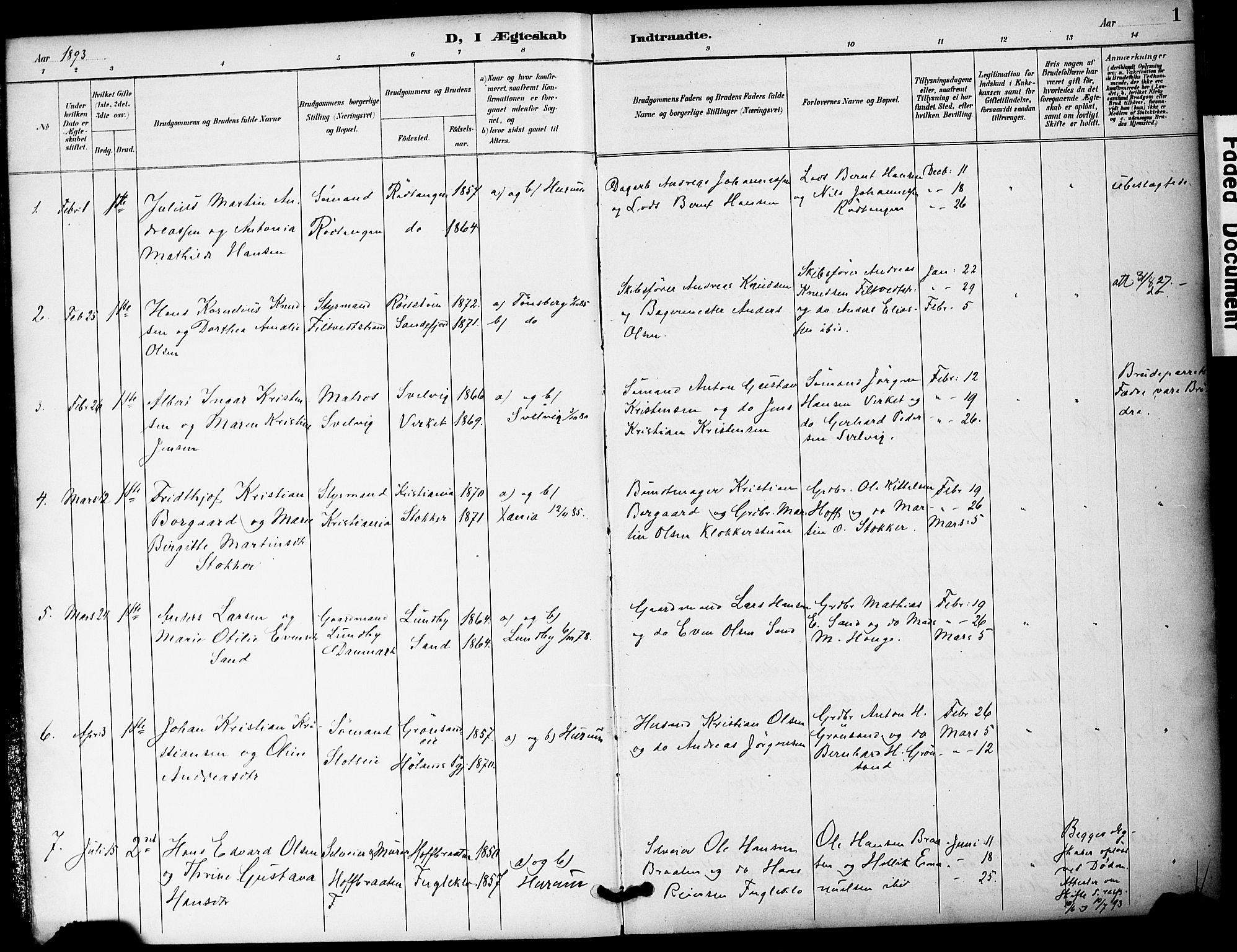 Hurum kirkebøker, SAKO/A-229/G/Ga/L0003: Parish register (copy) no. I 3, 1893-1910, p. 1
