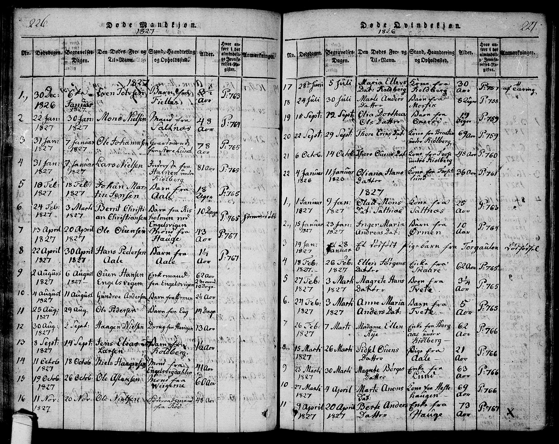 Onsøy prestekontor Kirkebøker, SAO/A-10914/F/Fa/L0002: Parish register (official) no. I 2, 1814-1840, p. 226-227