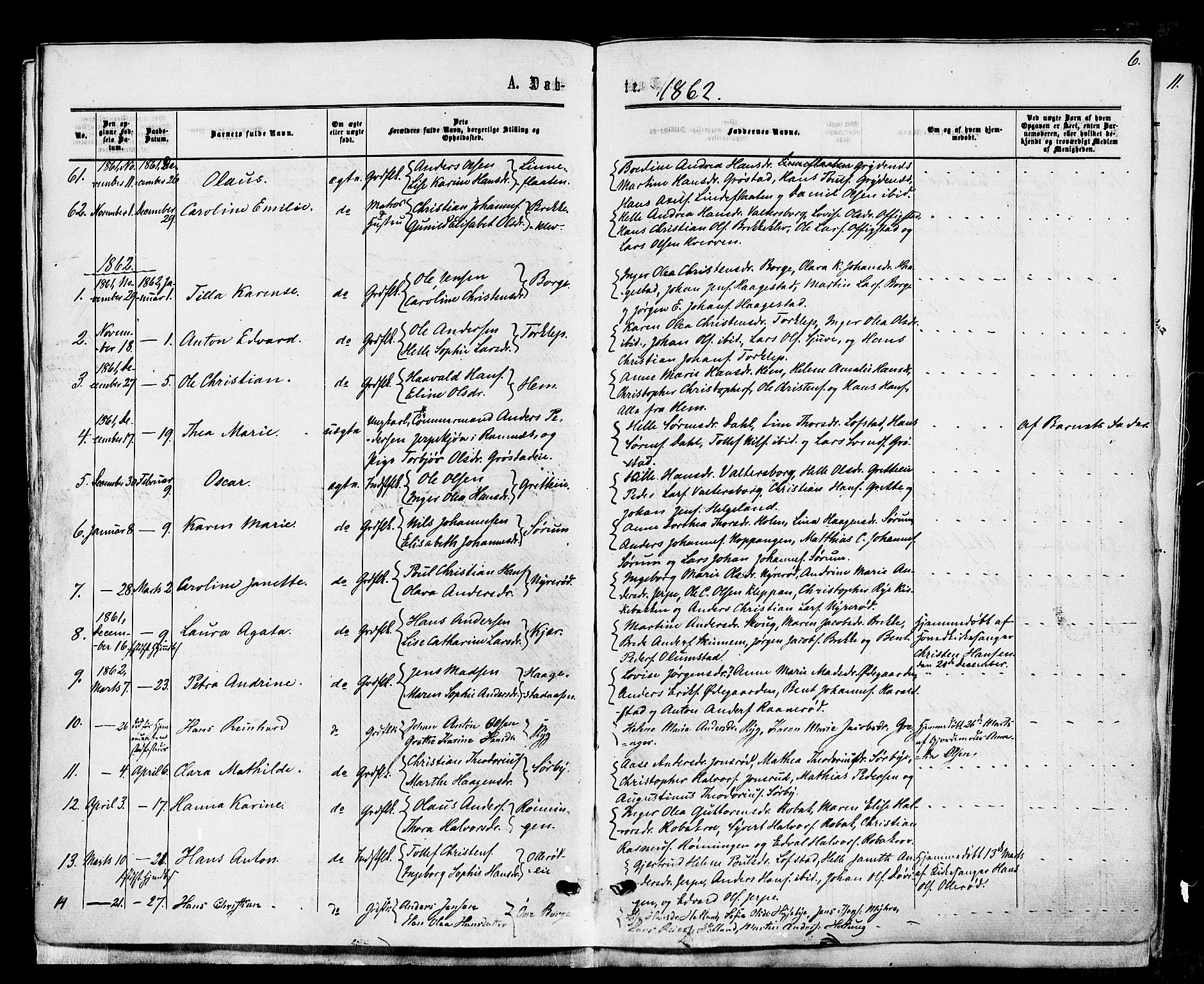 Våle kirkebøker, SAKO/A-334/F/Fa/L0010: Parish register (official) no. I 10, 1861-1877, p. 6