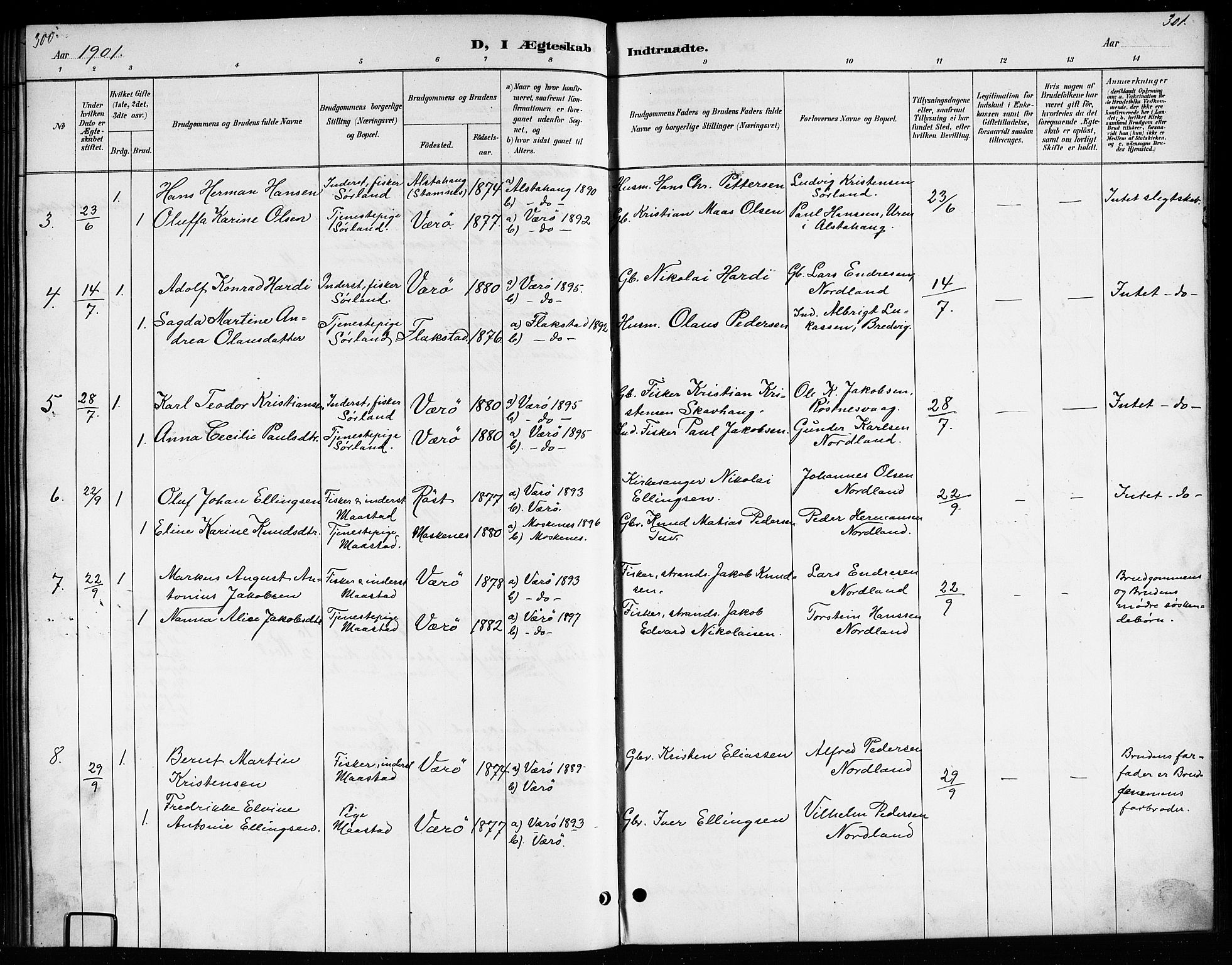 Ministerialprotokoller, klokkerbøker og fødselsregistre - Nordland, AV/SAT-A-1459/807/L0123: Parish register (copy) no. 807C01, 1884-1910, p. 300-301