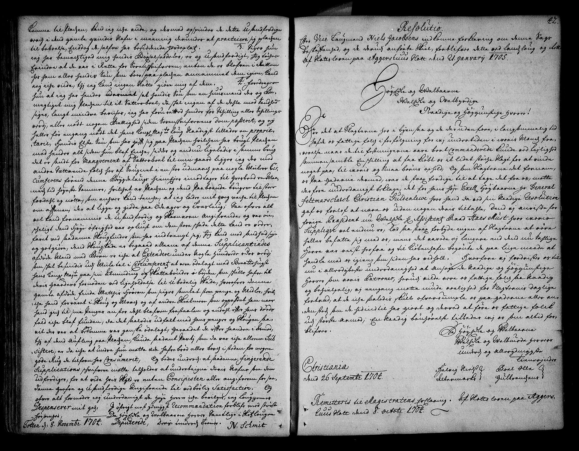 Stattholderembetet 1572-1771, AV/RA-EA-2870/Ag/L0001: Supplikasjons- og resolusjonsprotokoll, 1704-1710, p. 41b-42a
