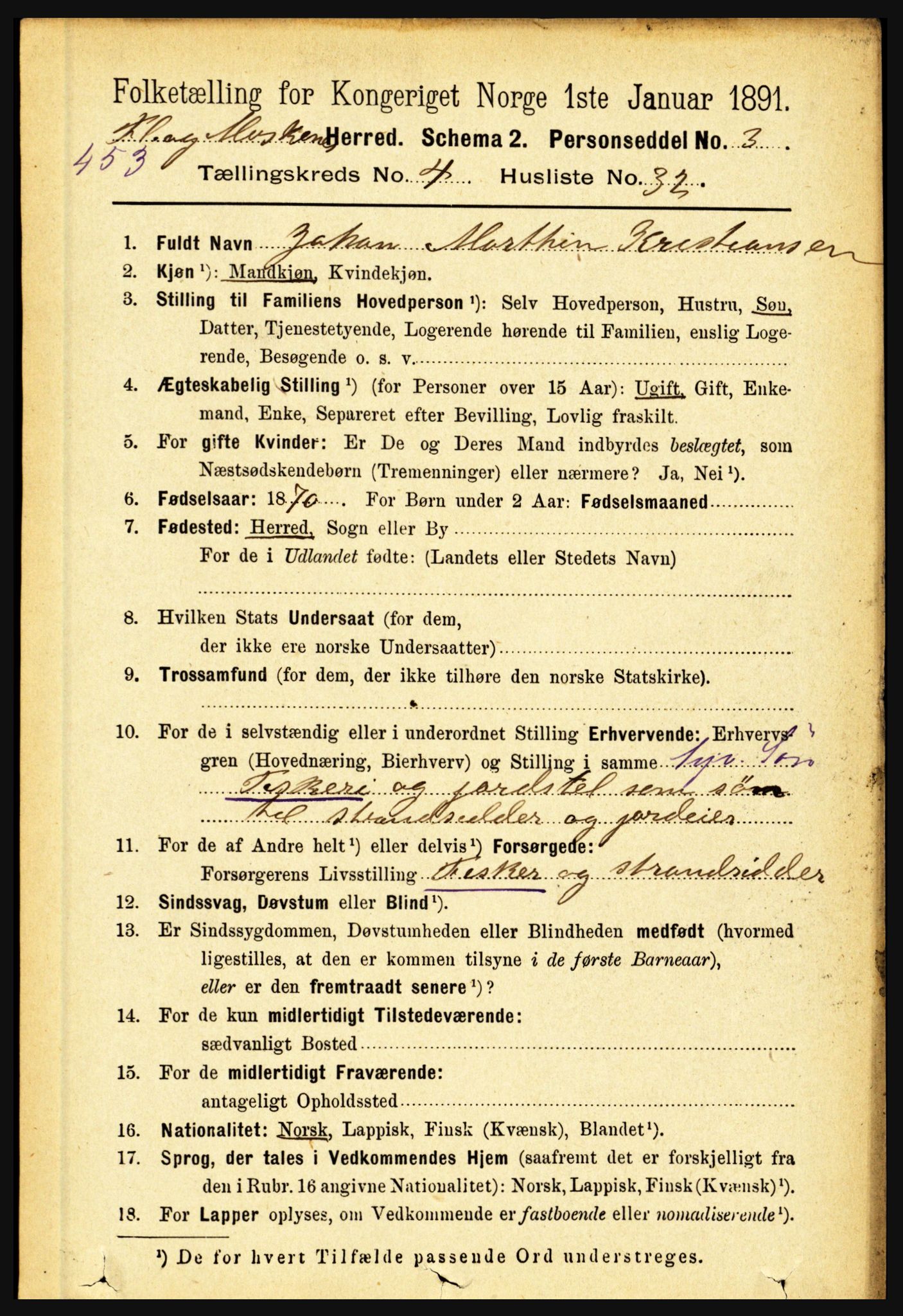 RA, 1891 census for 1859 Flakstad, 1891, p. 2117