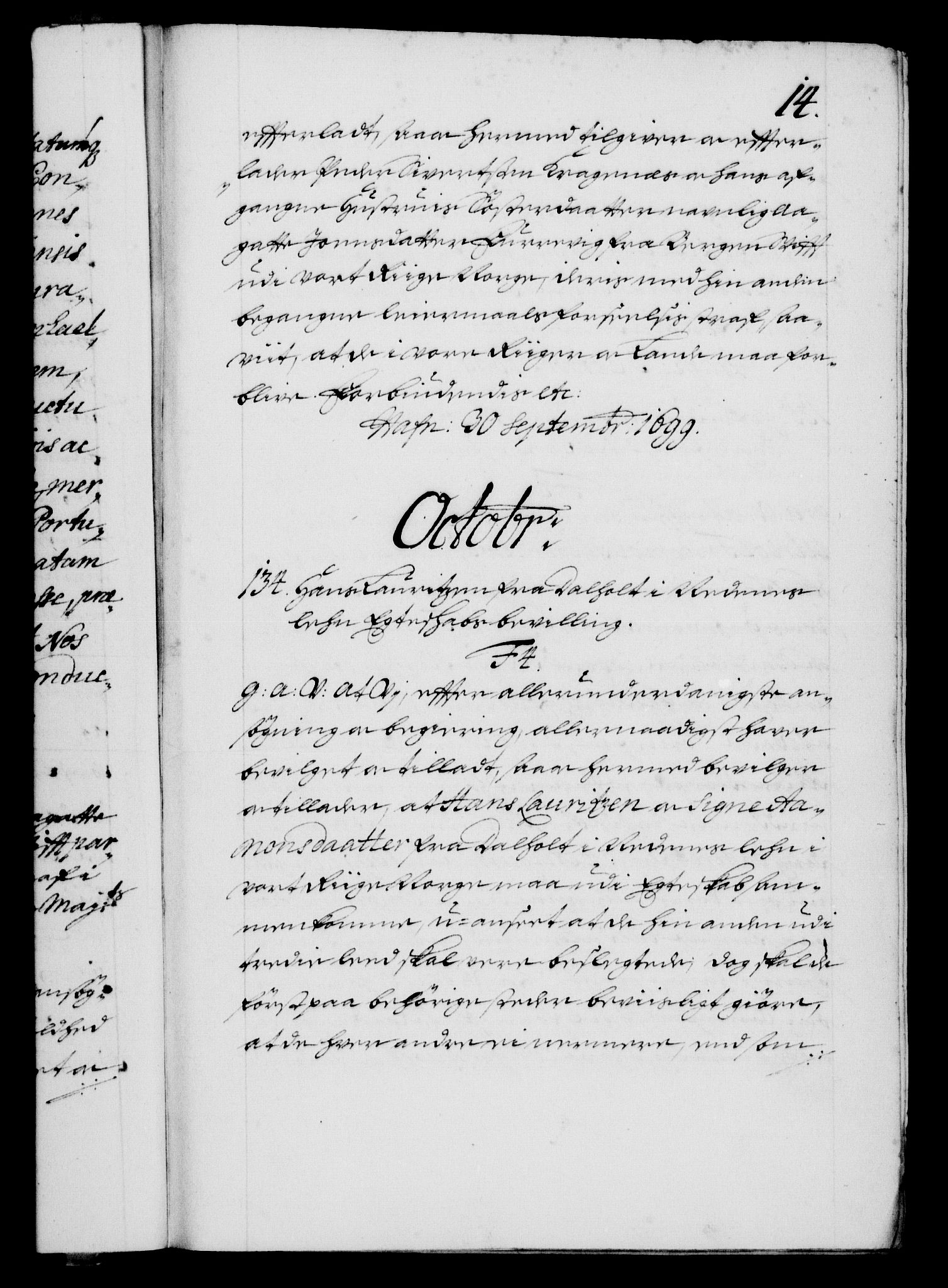 Danske Kanselli 1572-1799, RA/EA-3023/F/Fc/Fca/Fcaa/L0018: Norske registre, 1699-1703, p. 14a