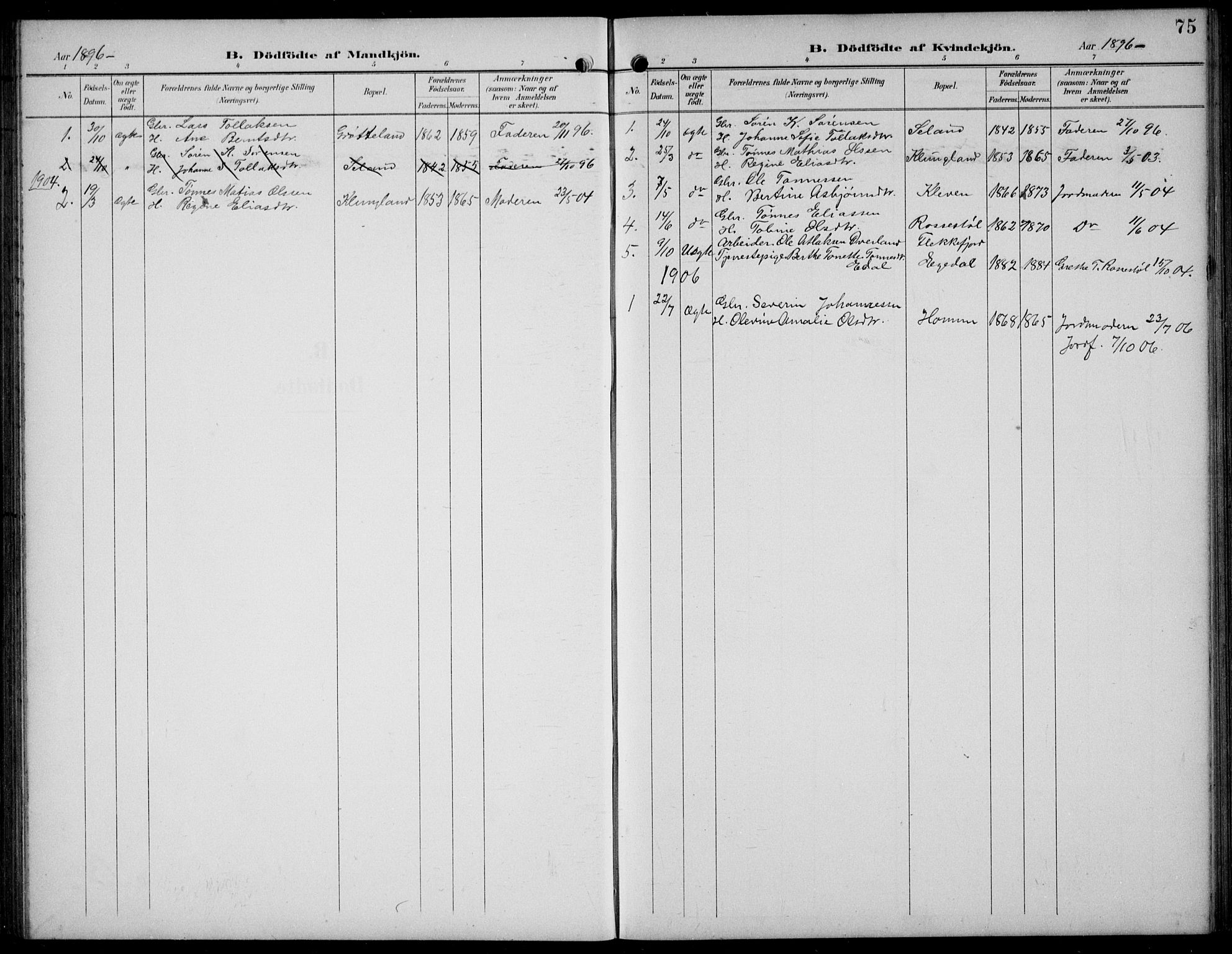 Bakke sokneprestkontor, SAK/1111-0002/F/Fb/Fbb/L0004: Parish register (copy) no. B 4, 1896-1927, p. 75