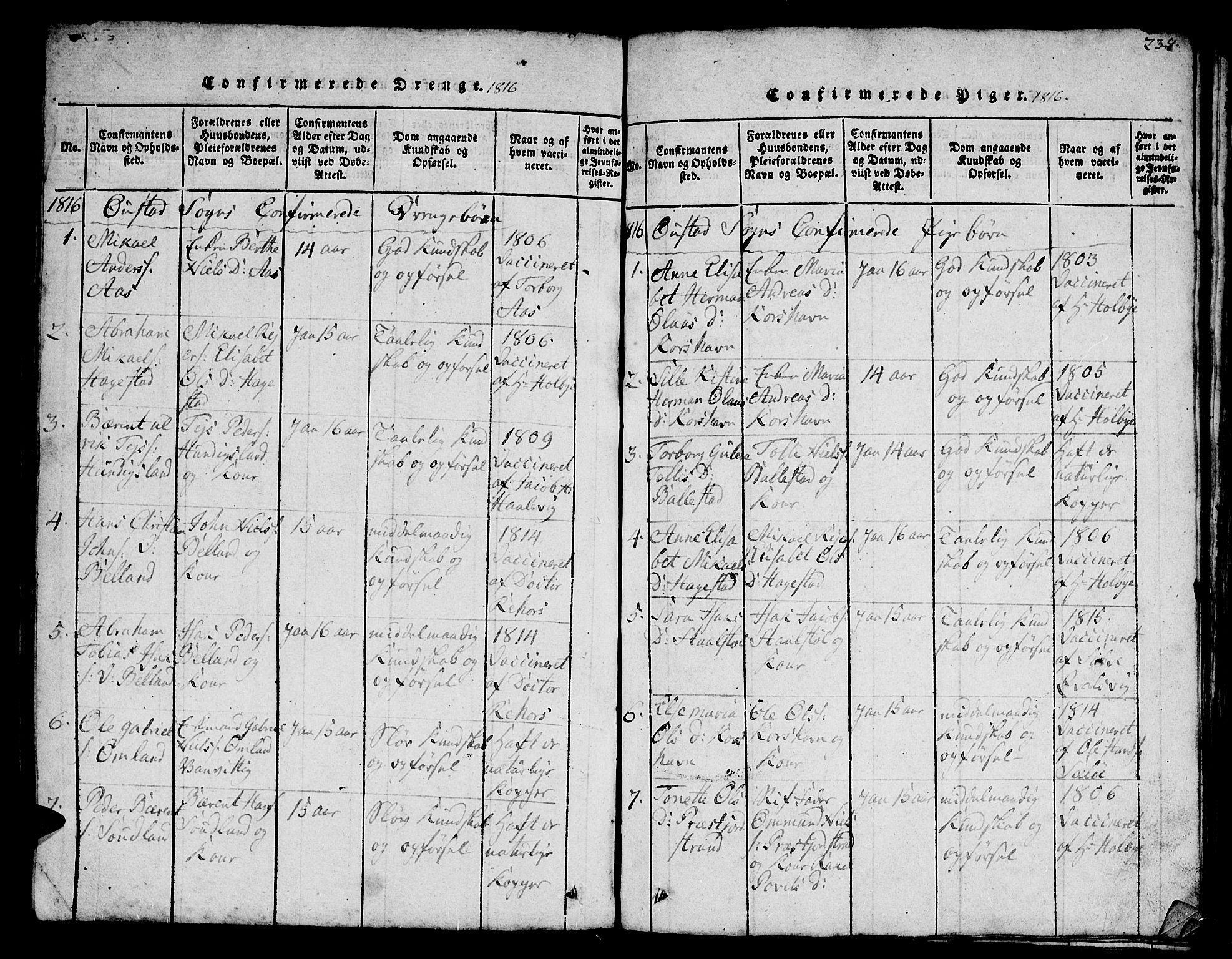 Lyngdal sokneprestkontor, SAK/1111-0029/F/Fb/Fba/L0001: Parish register (copy) no. B 1, 1816-1876, p. 238