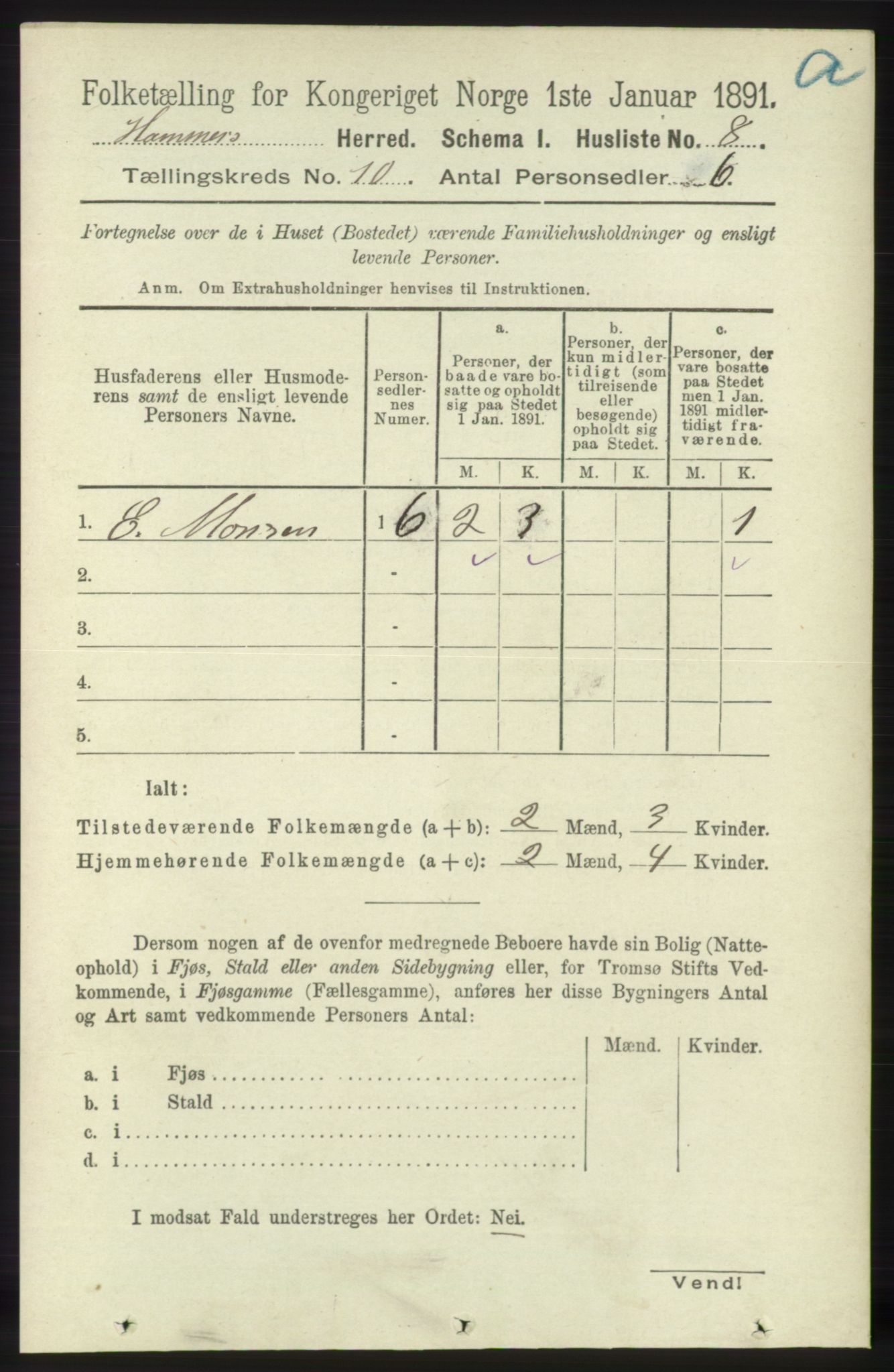 RA, 1891 census for 1254 Hamre, 1891, p. 2741