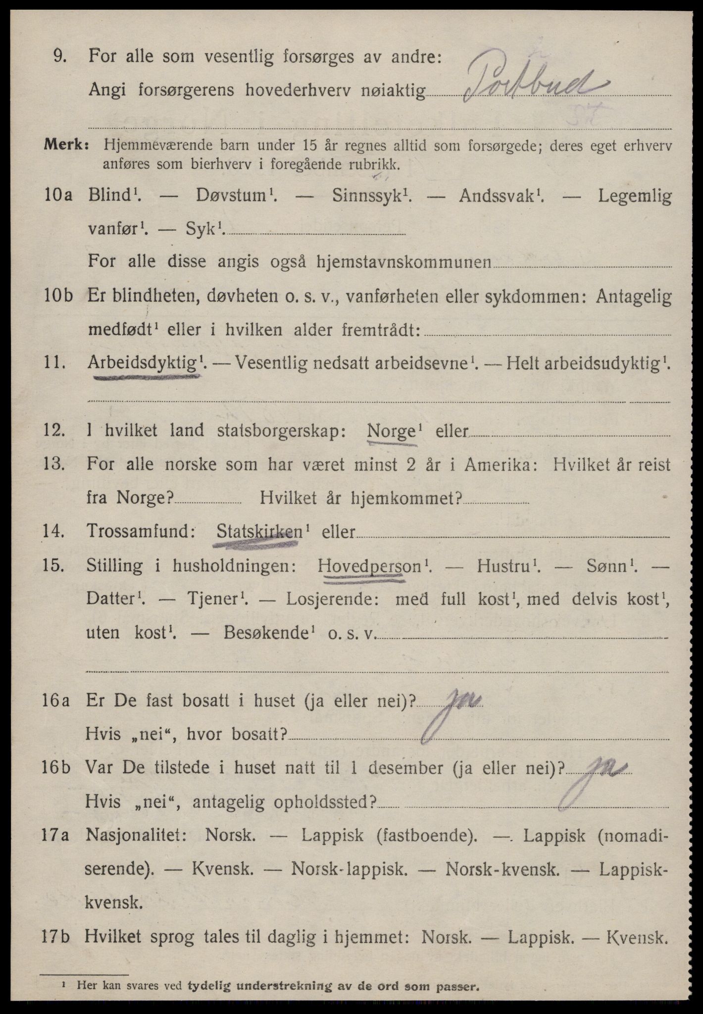 SAT, 1920 census for Orkanger, 1920, p. 1748