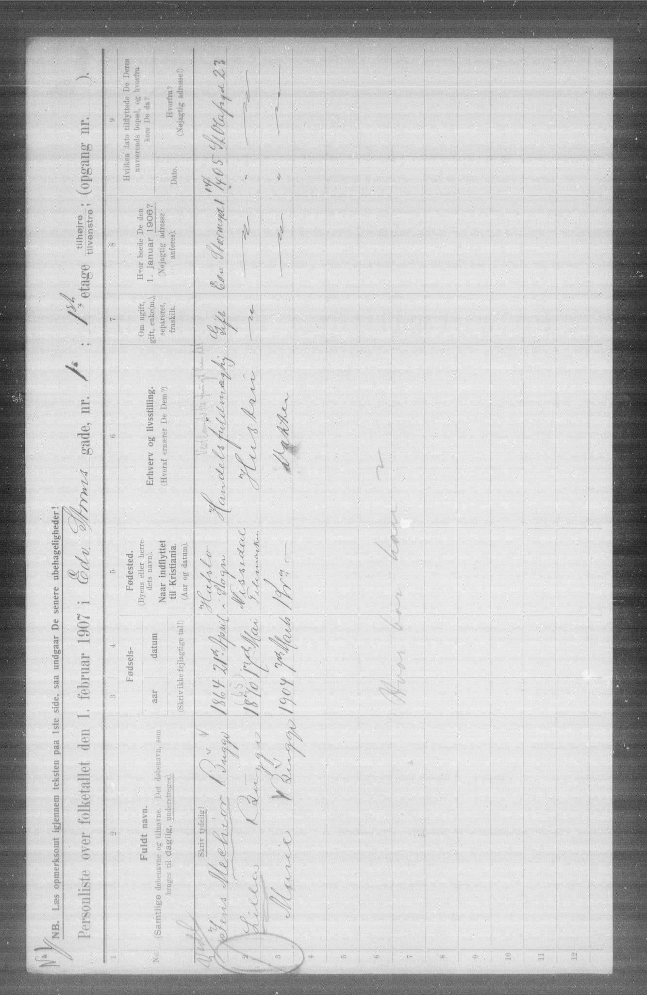 OBA, Municipal Census 1907 for Kristiania, 1907, p. 9518