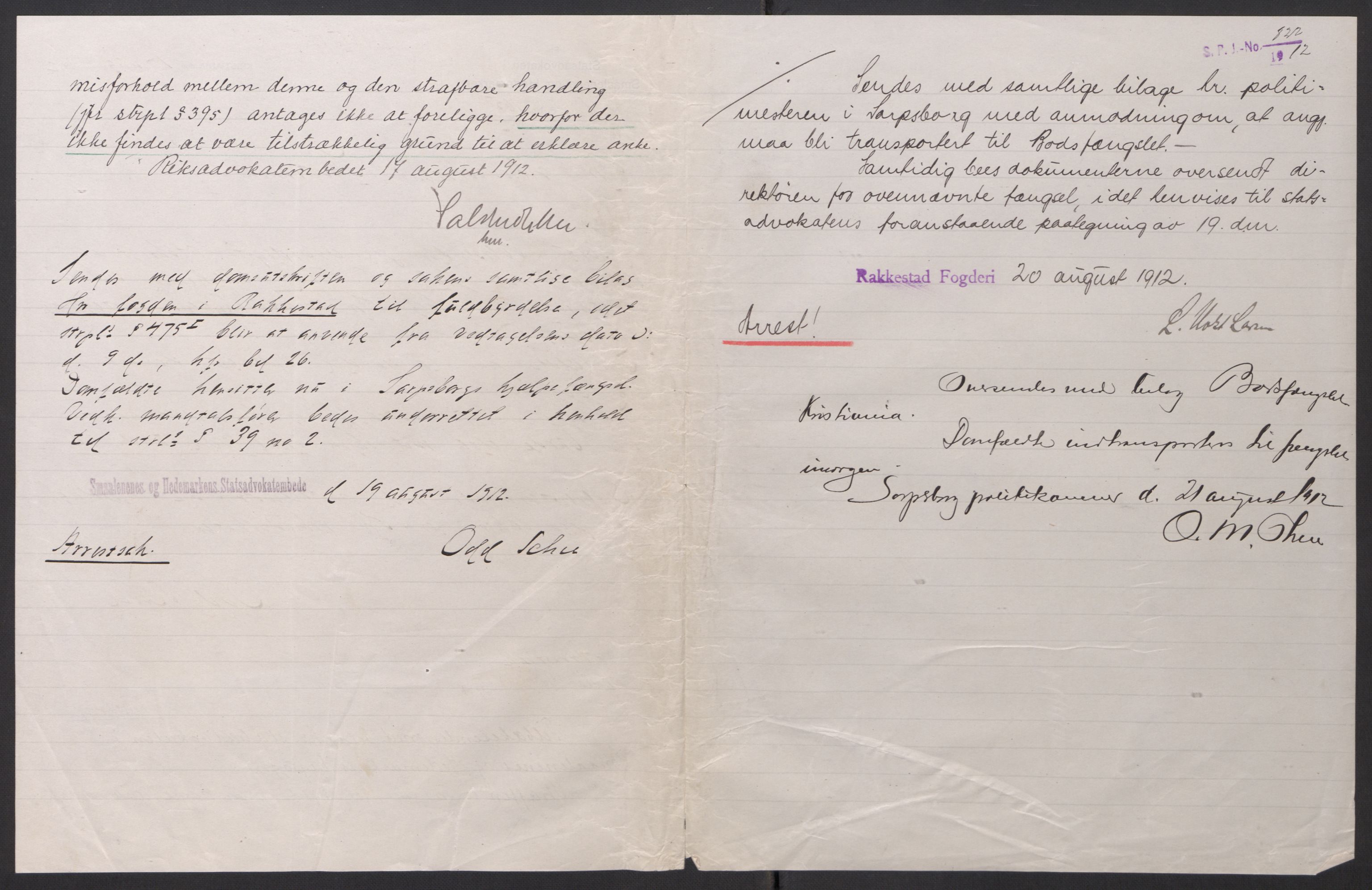 Botsfengslet, AV/RA-S-1539/D/Dn/L0351/0041: Domsakter nr. 625n - 673n / Domsakt nr. 665n - Johan Pedersen Rud, f. 13.1.1864, 1912-1913, p. 7