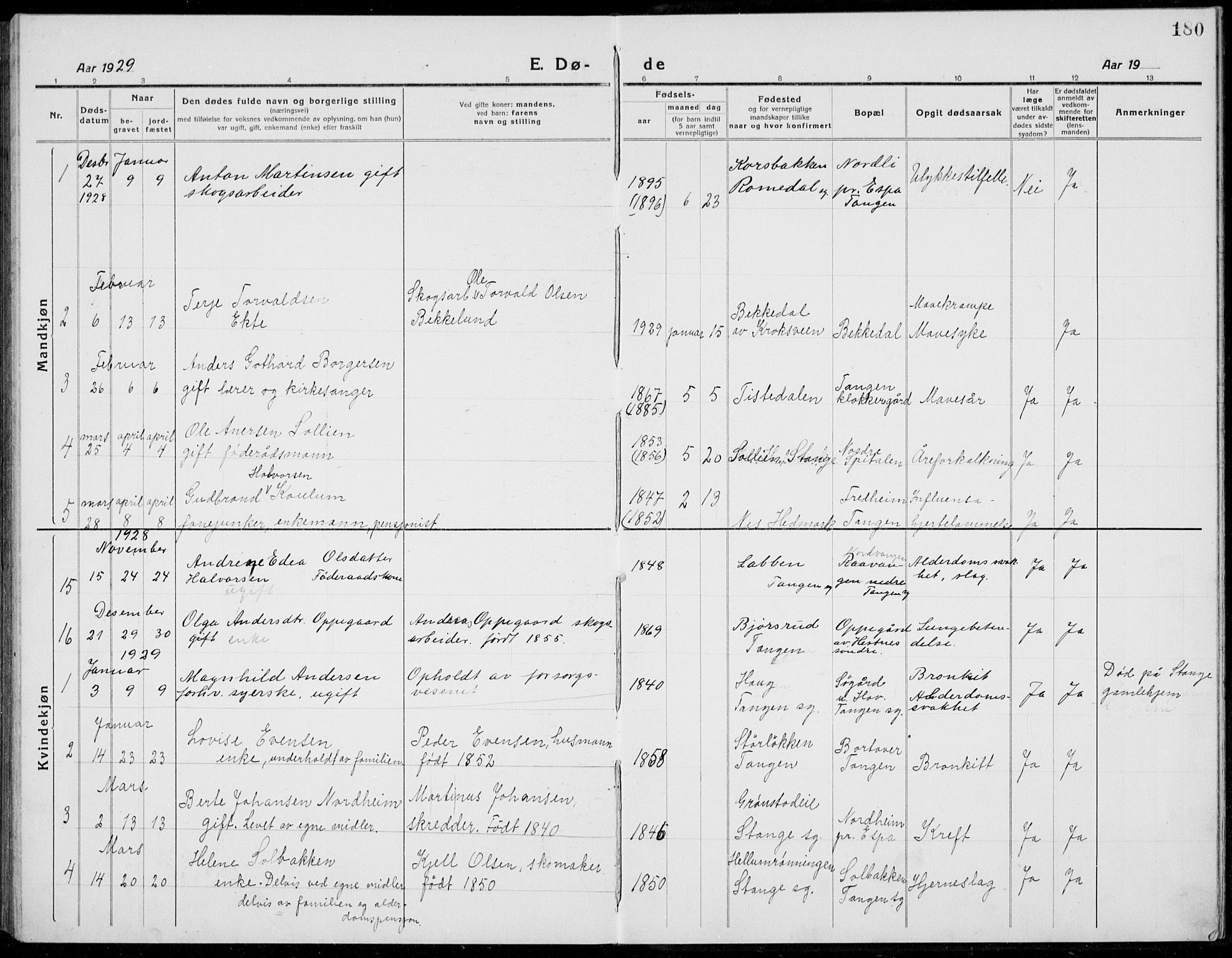Stange prestekontor, SAH/PREST-002/L/L0017: Parish register (copy) no. 17, 1918-1936, p. 180