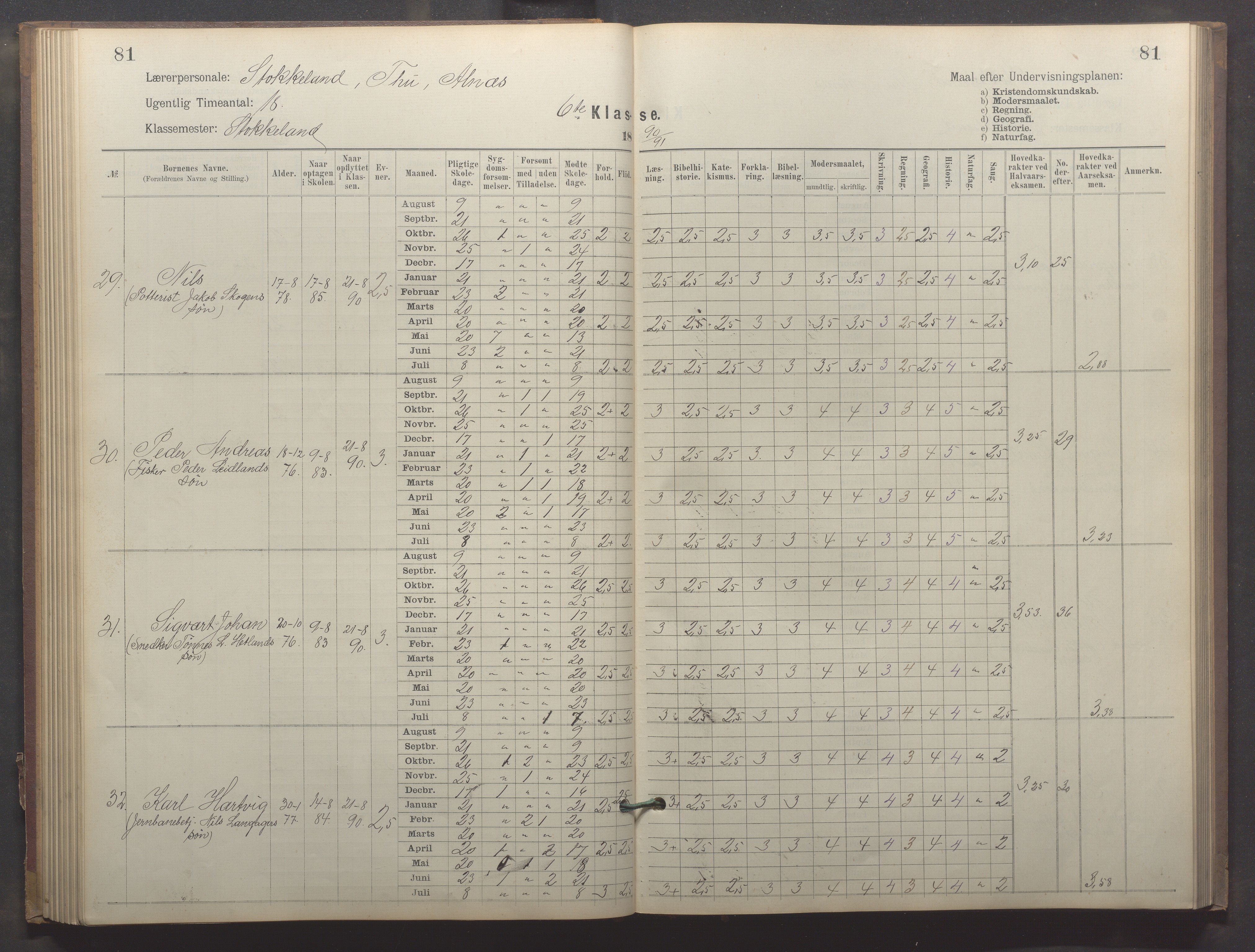 Egersund kommune (Ladested) - Egersund almueskole/folkeskole, IKAR/K-100521/H/L0023: Skoleprotokoll - Almueskolen, 6. klasse, 1886-1892, p. 81