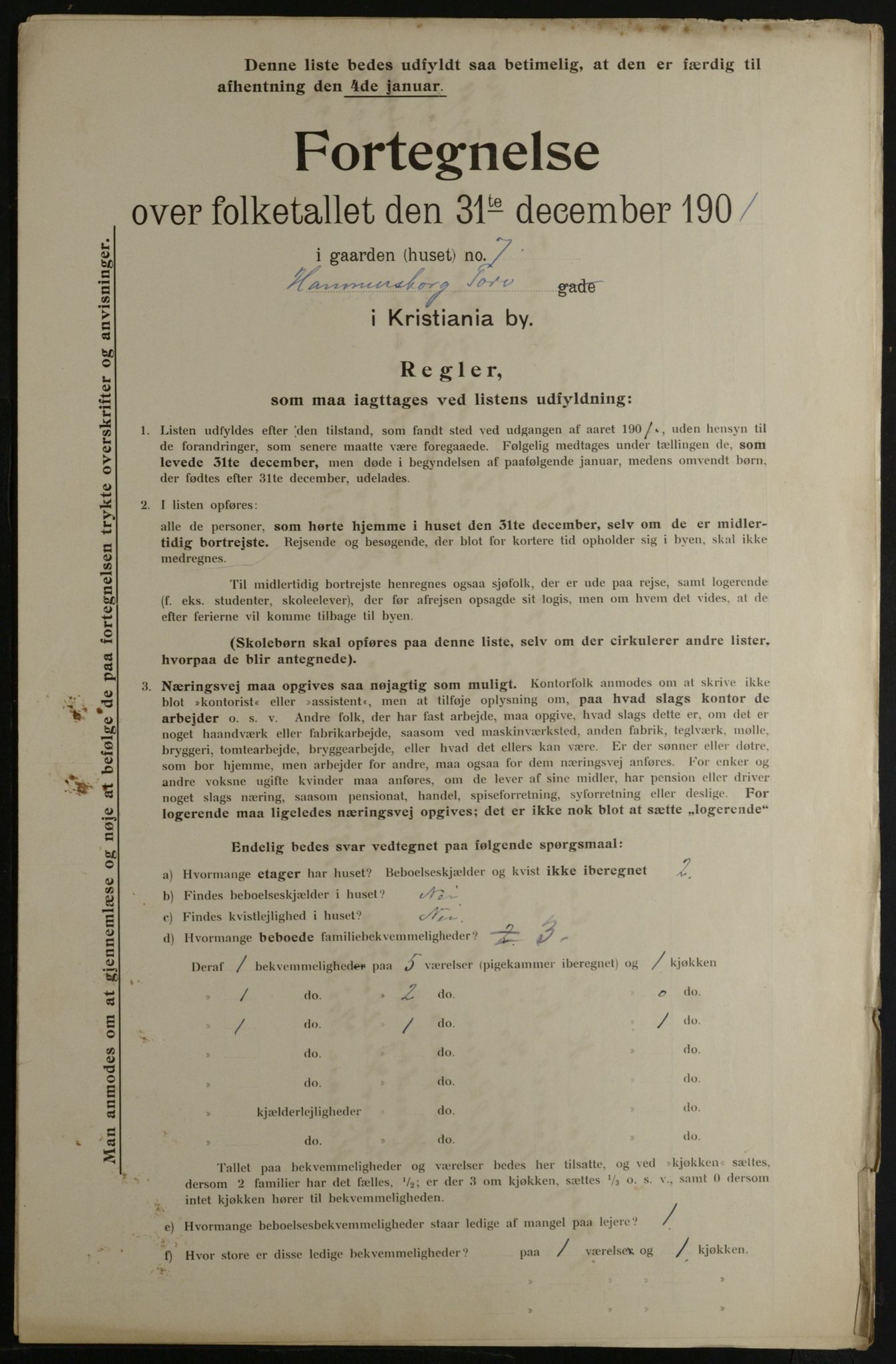 OBA, Municipal Census 1901 for Kristiania, 1901, p. 5575