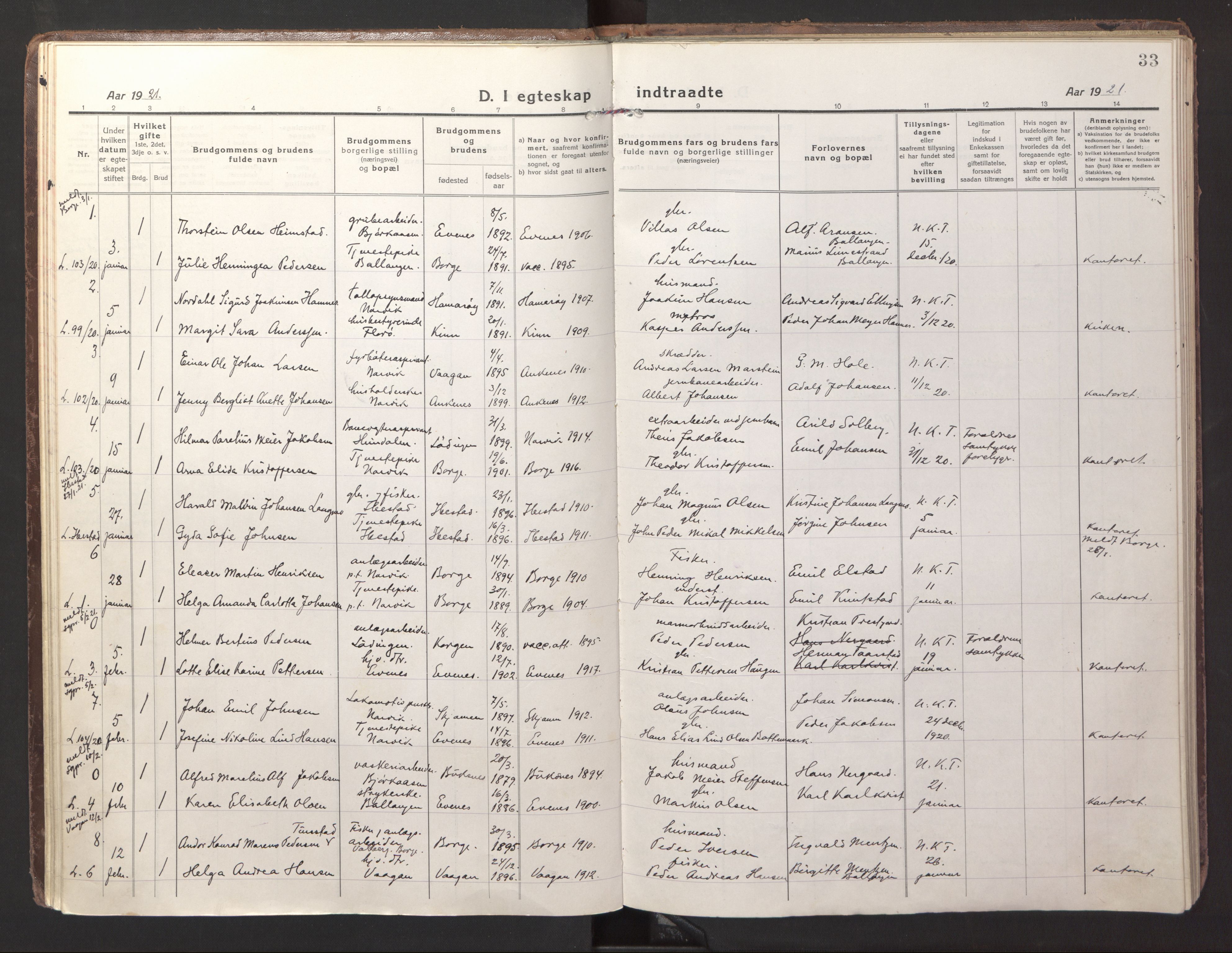 Ministerialprotokoller, klokkerbøker og fødselsregistre - Nordland, AV/SAT-A-1459/871/L1002: Parish register (official) no. 871A18, 1917-1926, p. 33