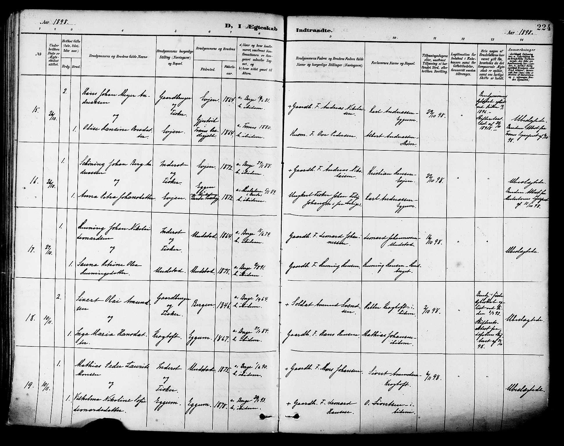 Ministerialprotokoller, klokkerbøker og fødselsregistre - Nordland, AV/SAT-A-1459/880/L1133: Parish register (official) no. 880A07, 1888-1898, p. 224