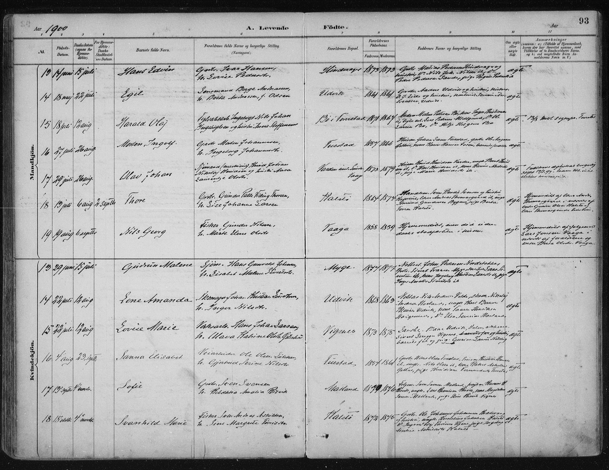 Avaldsnes sokneprestkontor, AV/SAST-A -101851/H/Ha/Haa/L0017: Parish register (official) no. A 17, 1889-1920, p. 93