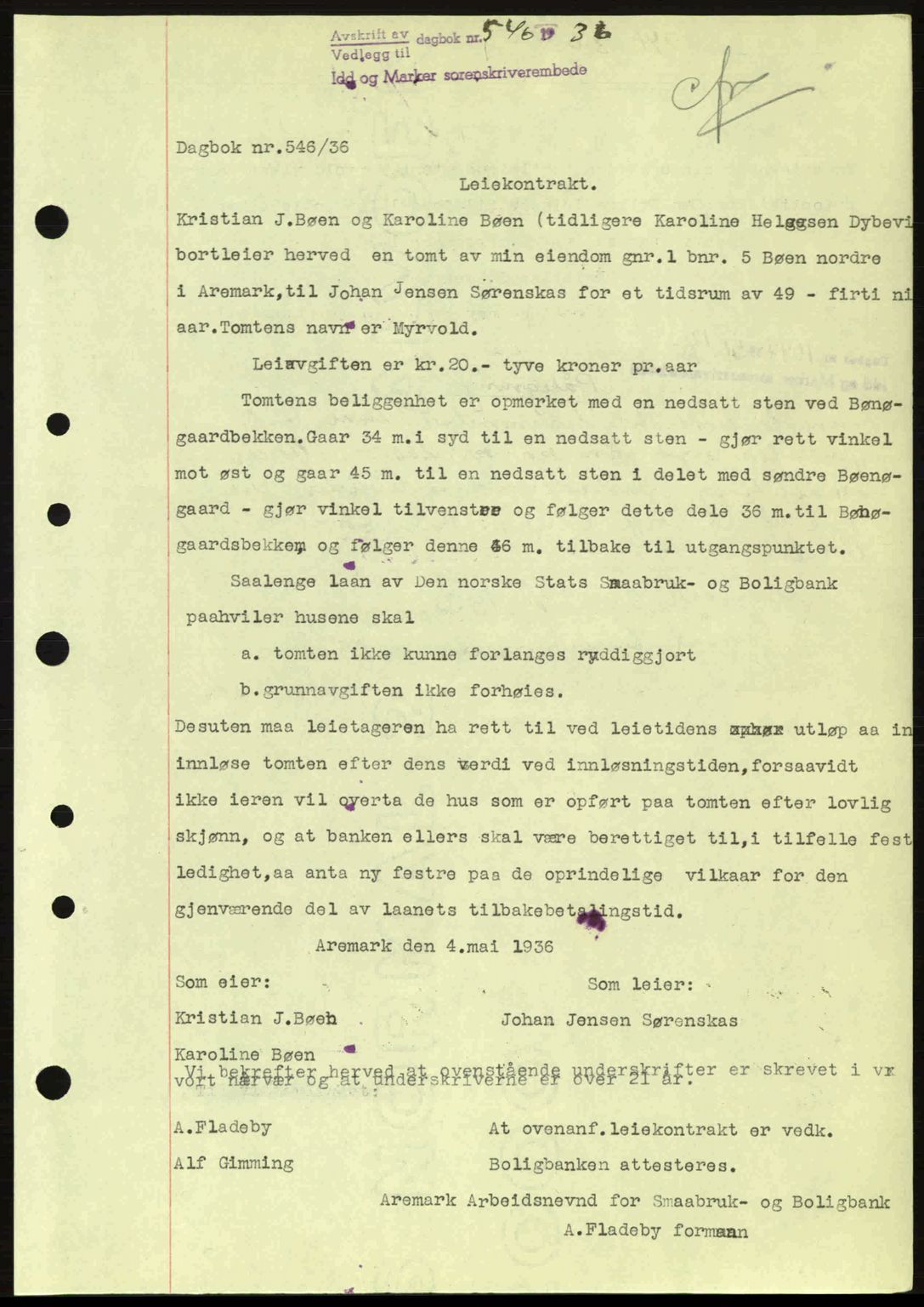 Idd og Marker sorenskriveri, AV/SAO-A-10283/G/Gb/Gbb/L0001: Mortgage book no. A1, 1936-1937, Diary no: : 546/1936