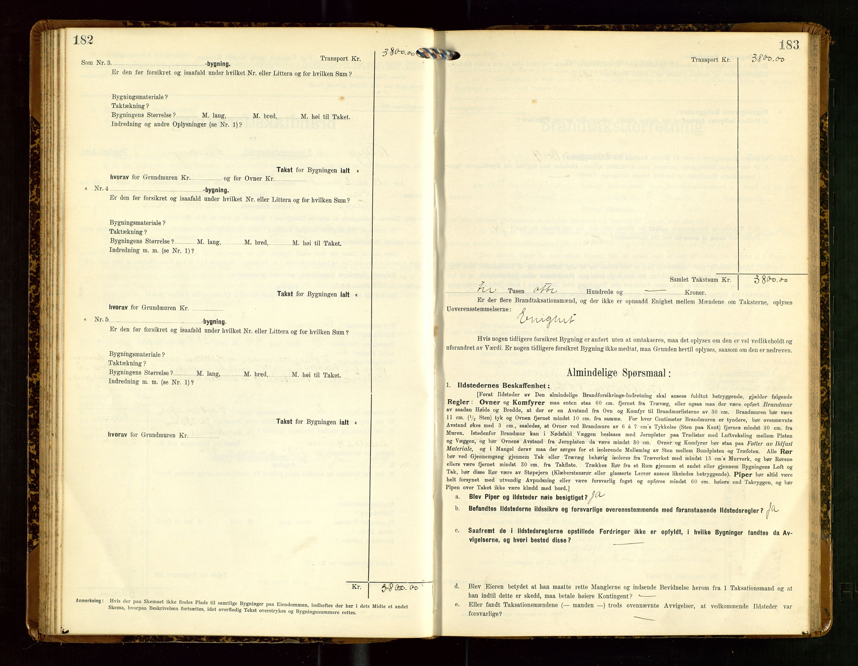 Klepp lensmannskontor, SAST/A-100163/Goc/L0007: "Brandtaxationsprotokol" m/register, 1911-1915, p. 182-183