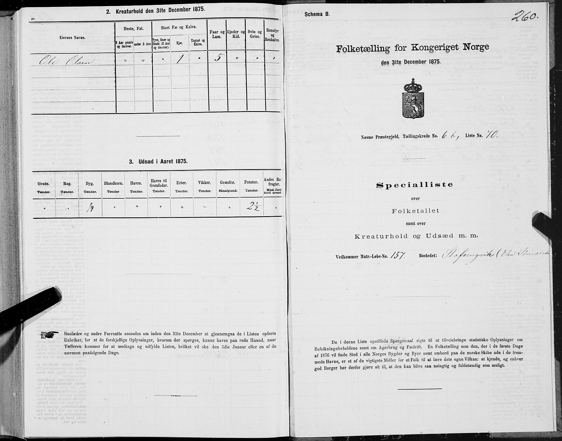 SAT, 1875 census for 1828P Nesna, 1875, p. 5260