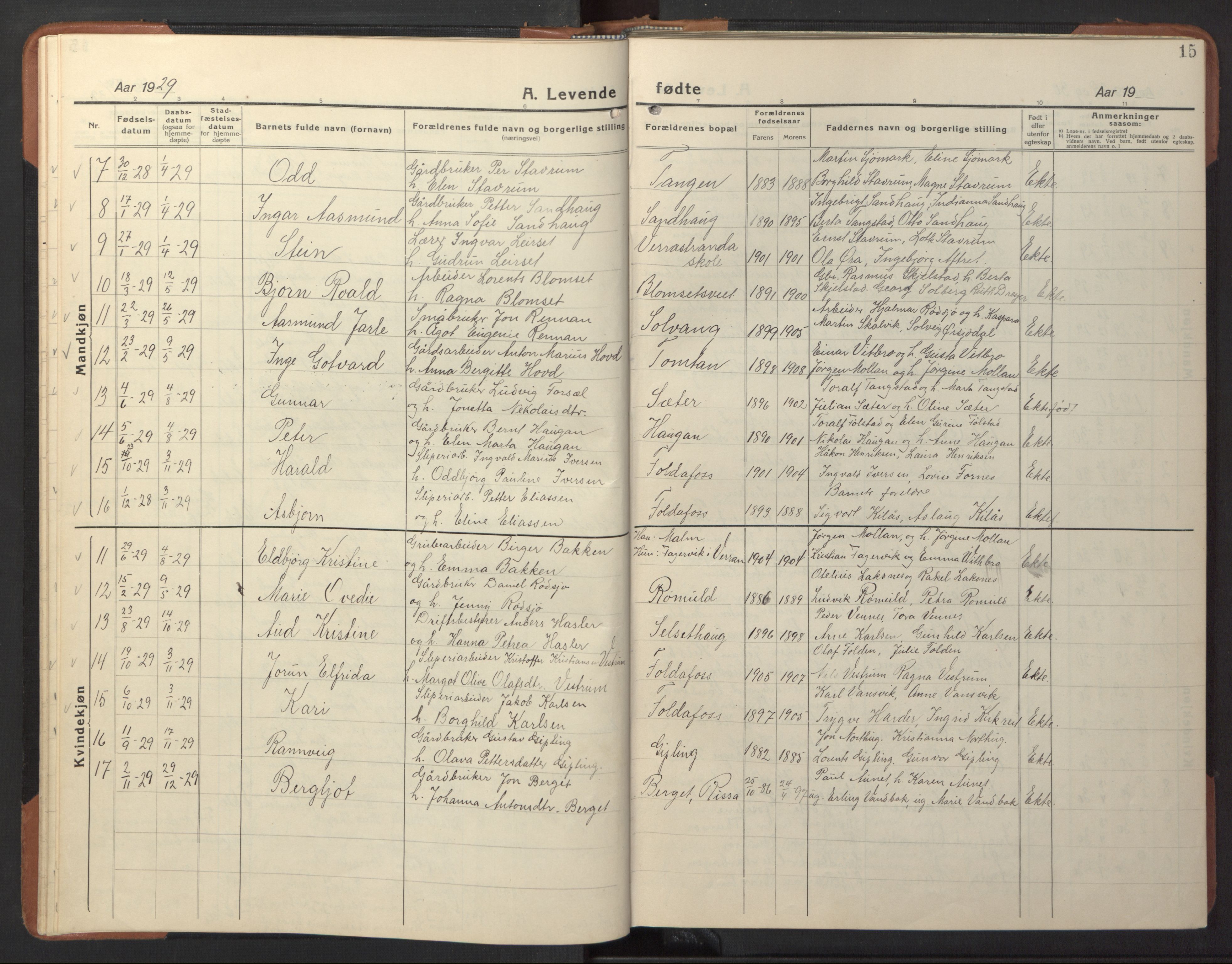 Ministerialprotokoller, klokkerbøker og fødselsregistre - Nord-Trøndelag, AV/SAT-A-1458/744/L0425: Parish register (copy) no. 744C04, 1924-1947, p. 15