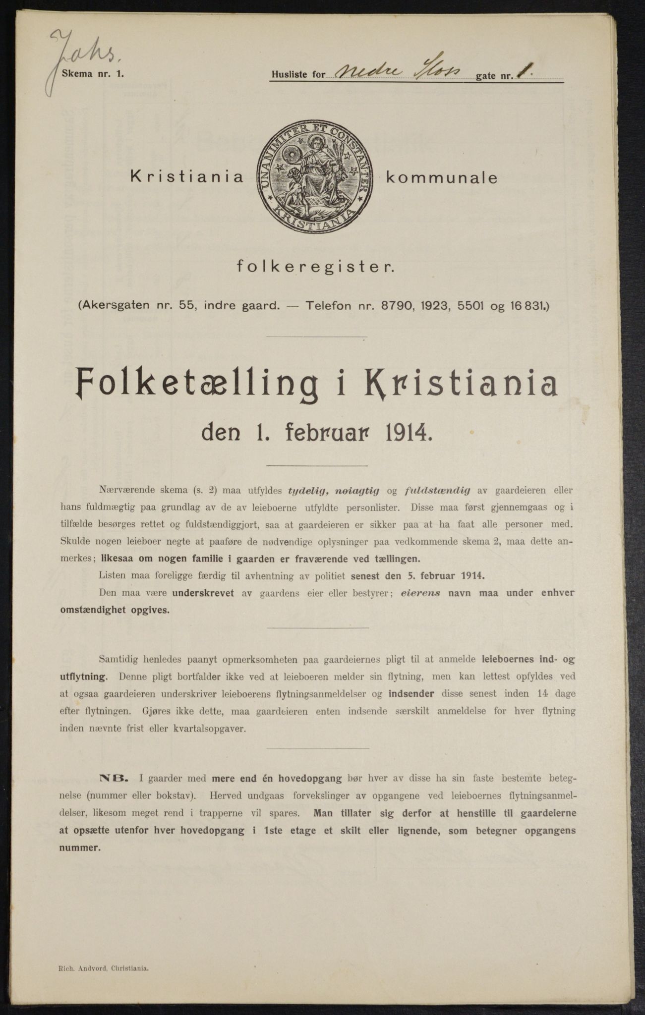 OBA, Municipal Census 1914 for Kristiania, 1914, p. 69452