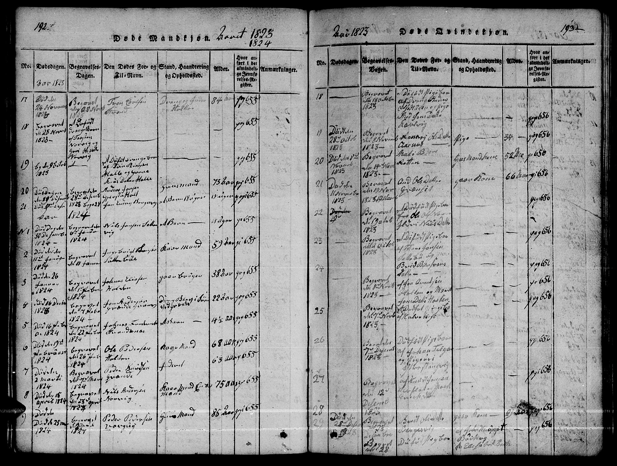 Ministerialprotokoller, klokkerbøker og fødselsregistre - Møre og Romsdal, AV/SAT-A-1454/592/L1031: Parish register (copy) no. 592C01, 1820-1833, p. 192-193