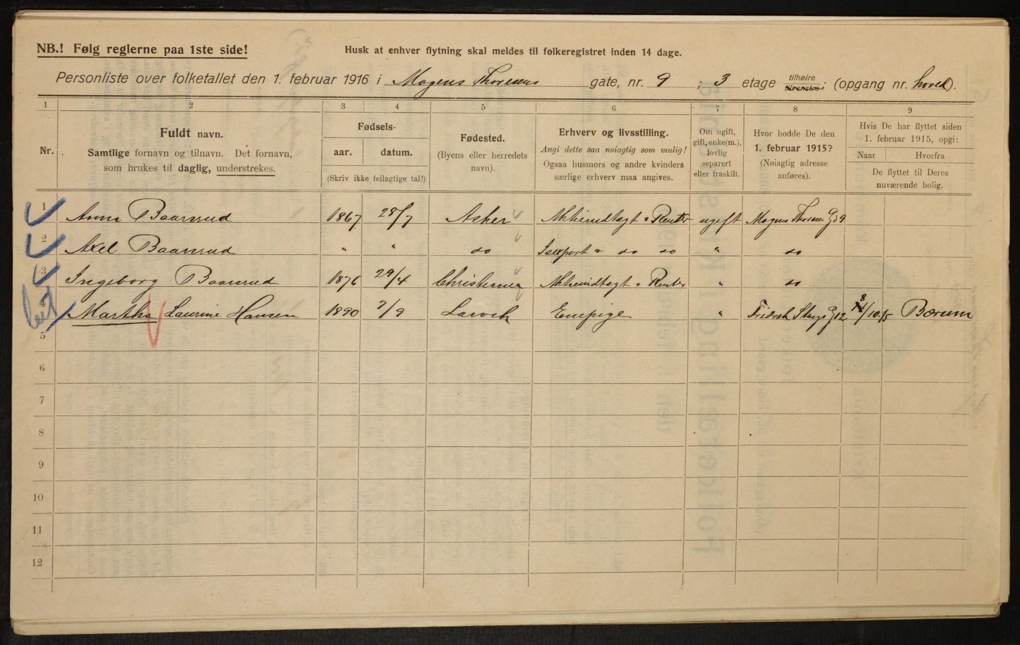 OBA, Municipal Census 1916 for Kristiania, 1916, p. 67260