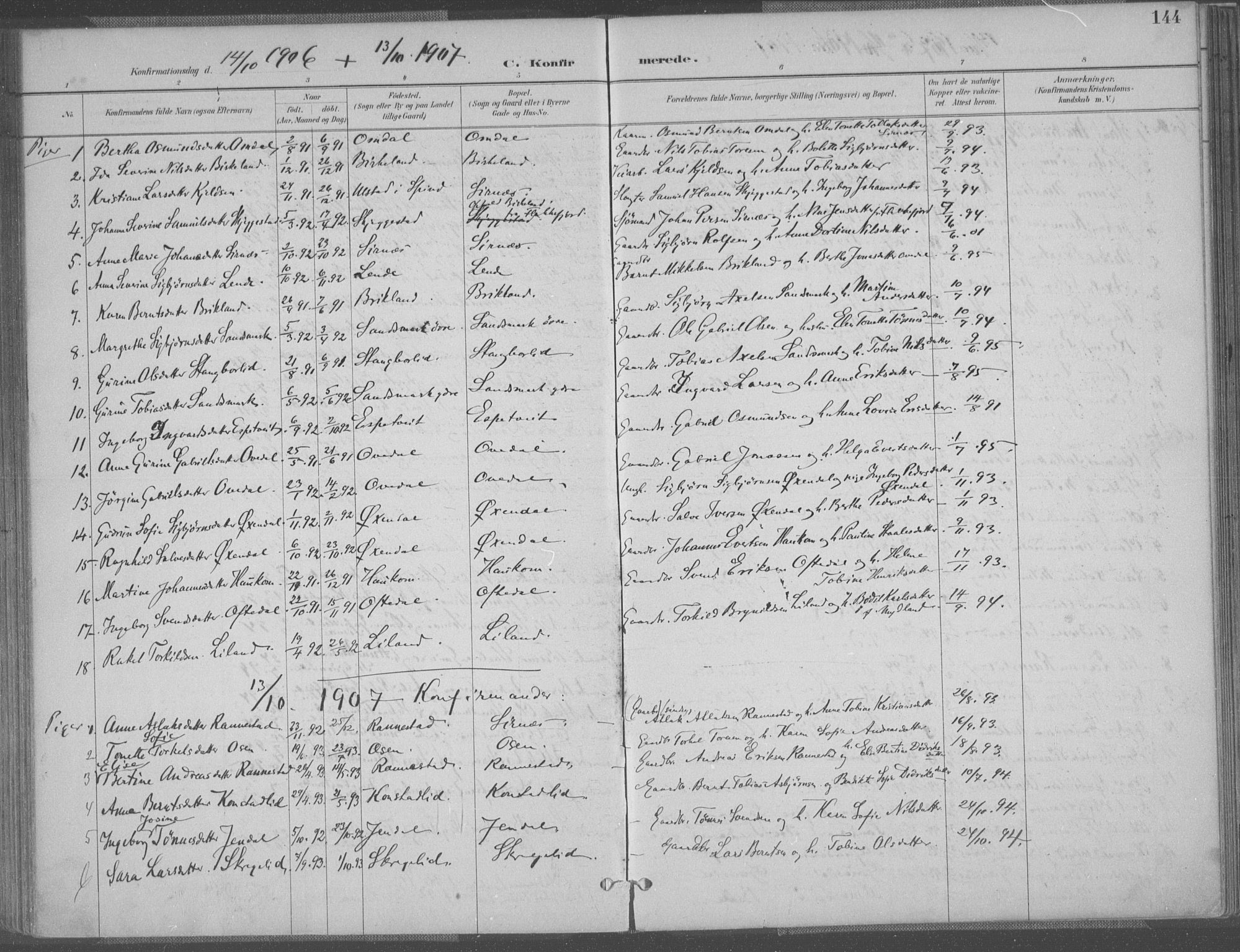 Bakke sokneprestkontor, SAK/1111-0002/F/Fa/Faa/L0008: Parish register (official) no. A 8, 1887-1911, p. 144
