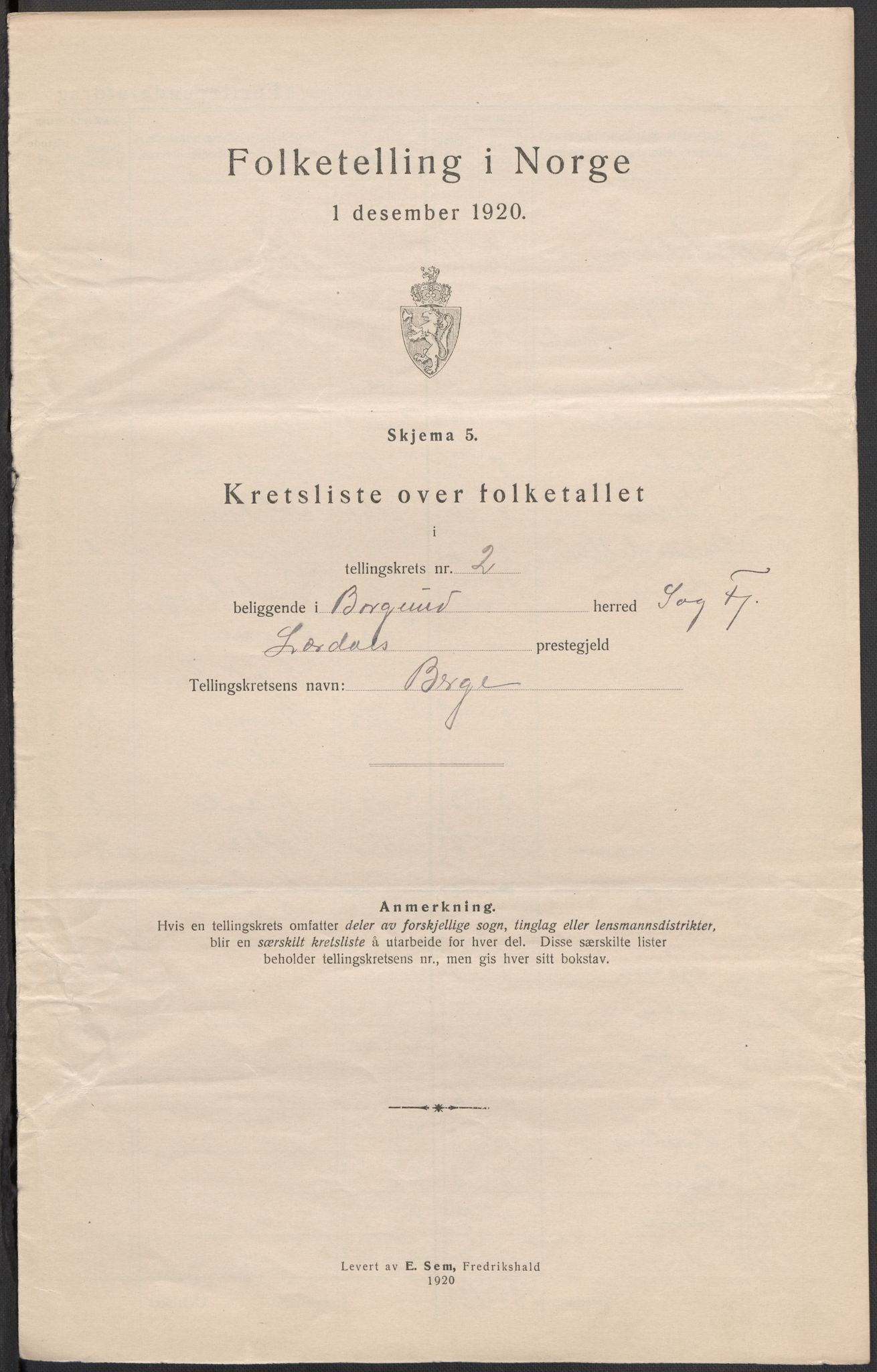 SAB, 1920 census for Borgund, 1920, p. 10