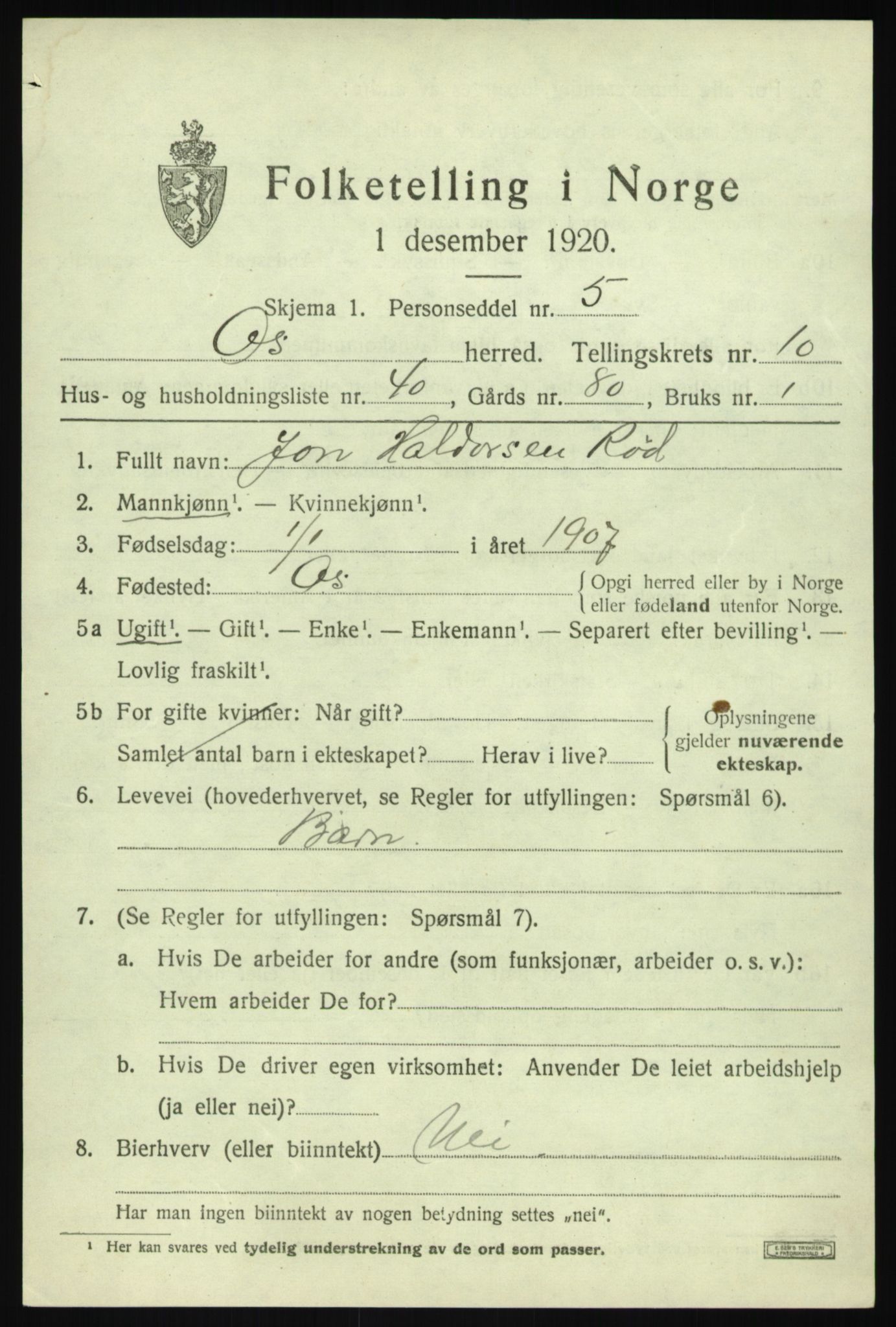 SAB, 1920 census for Os, 1920, p. 8760