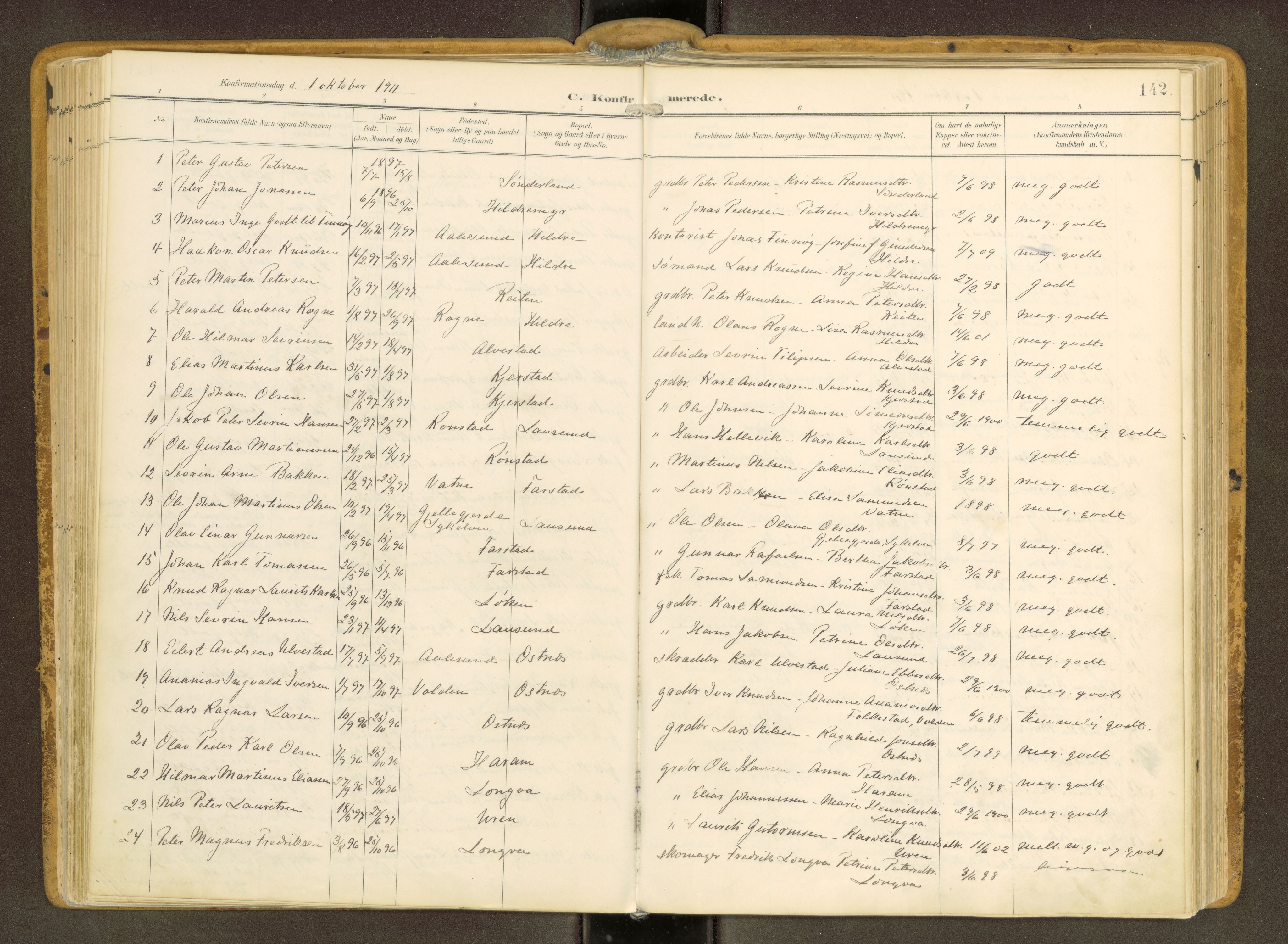 Ministerialprotokoller, klokkerbøker og fødselsregistre - Møre og Romsdal, AV/SAT-A-1454/536/L0517: Parish register (official) no. 536A--, 1897-1917, p. 142