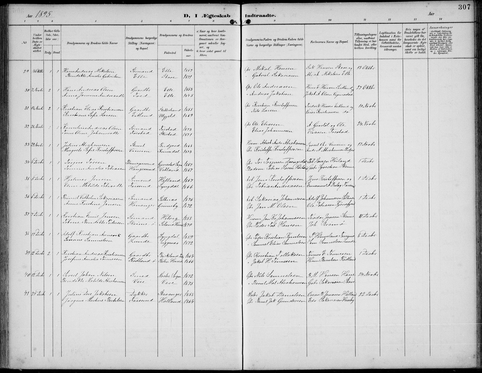 Lista sokneprestkontor, AV/SAK-1111-0027/F/Fb/L0005: Parish register (copy) no. B 5, 1892-1923, p. 307