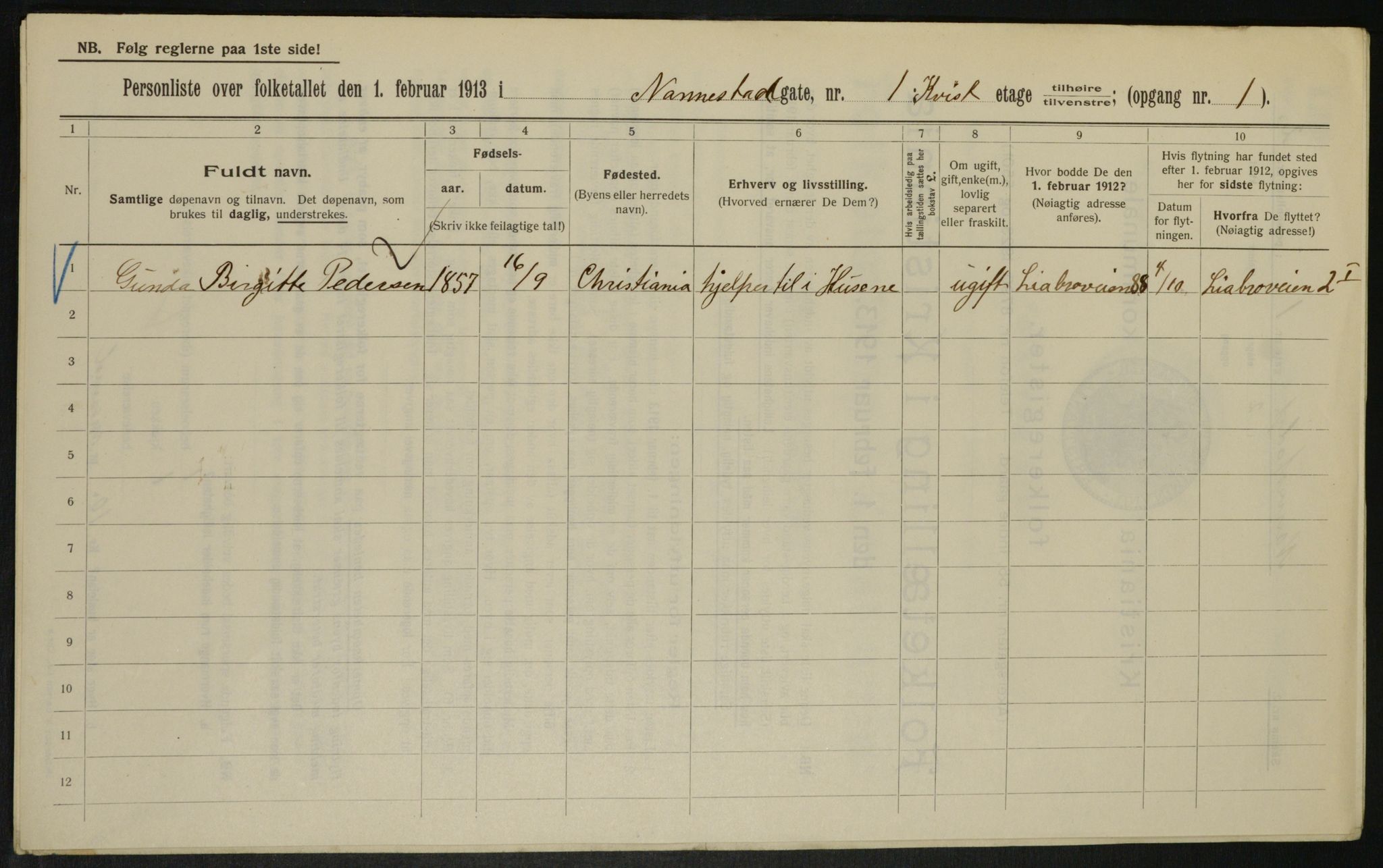 OBA, Municipal Census 1913 for Kristiania, 1913, p. 68987