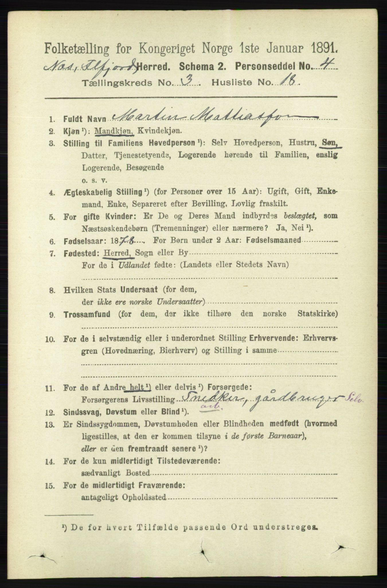 RA, 1891 census for 1043 Hidra og Nes, 1891, p. 999