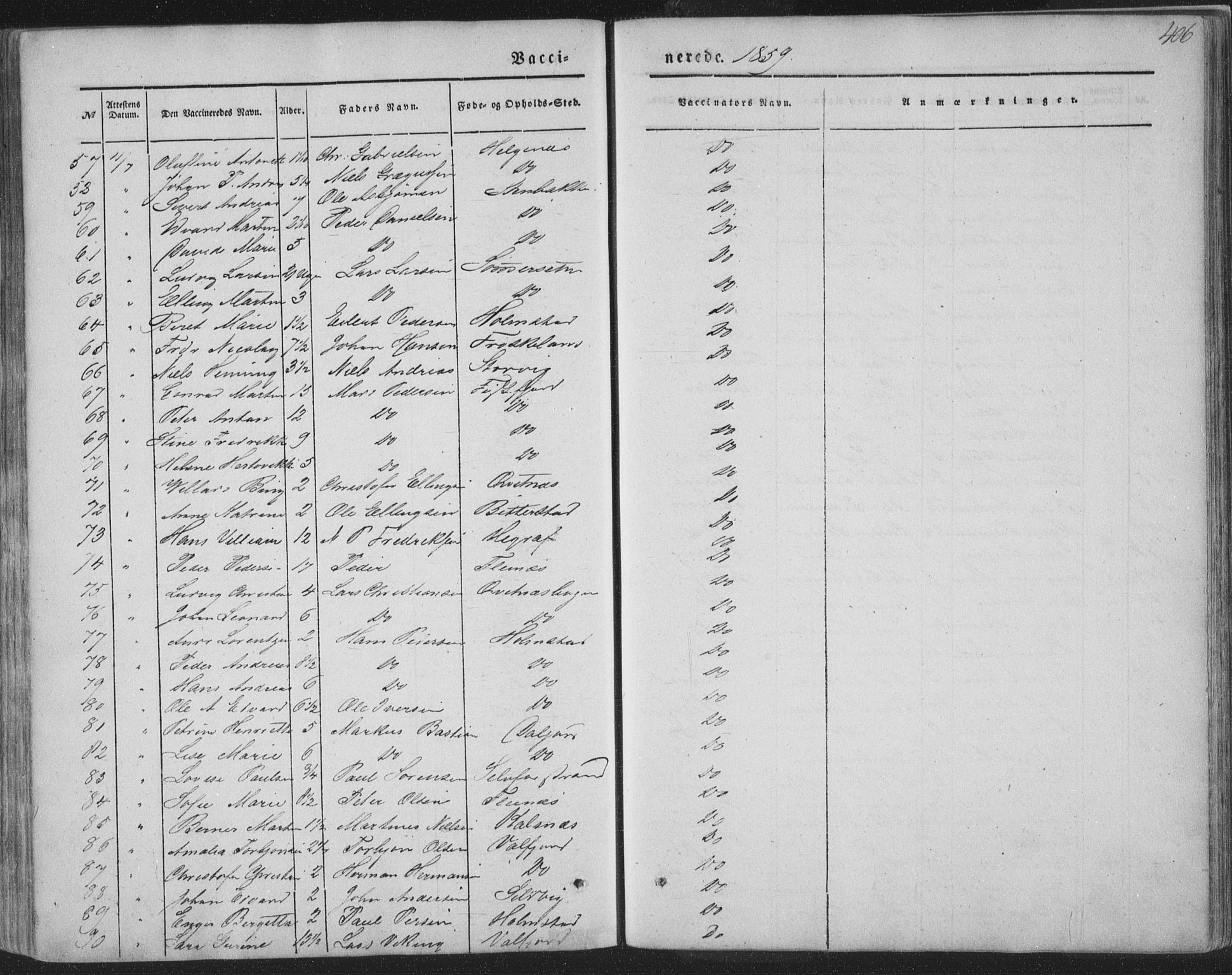 Ministerialprotokoller, klokkerbøker og fødselsregistre - Nordland, AV/SAT-A-1459/888/L1241: Parish register (official) no. 888A07, 1849-1869, p. 406