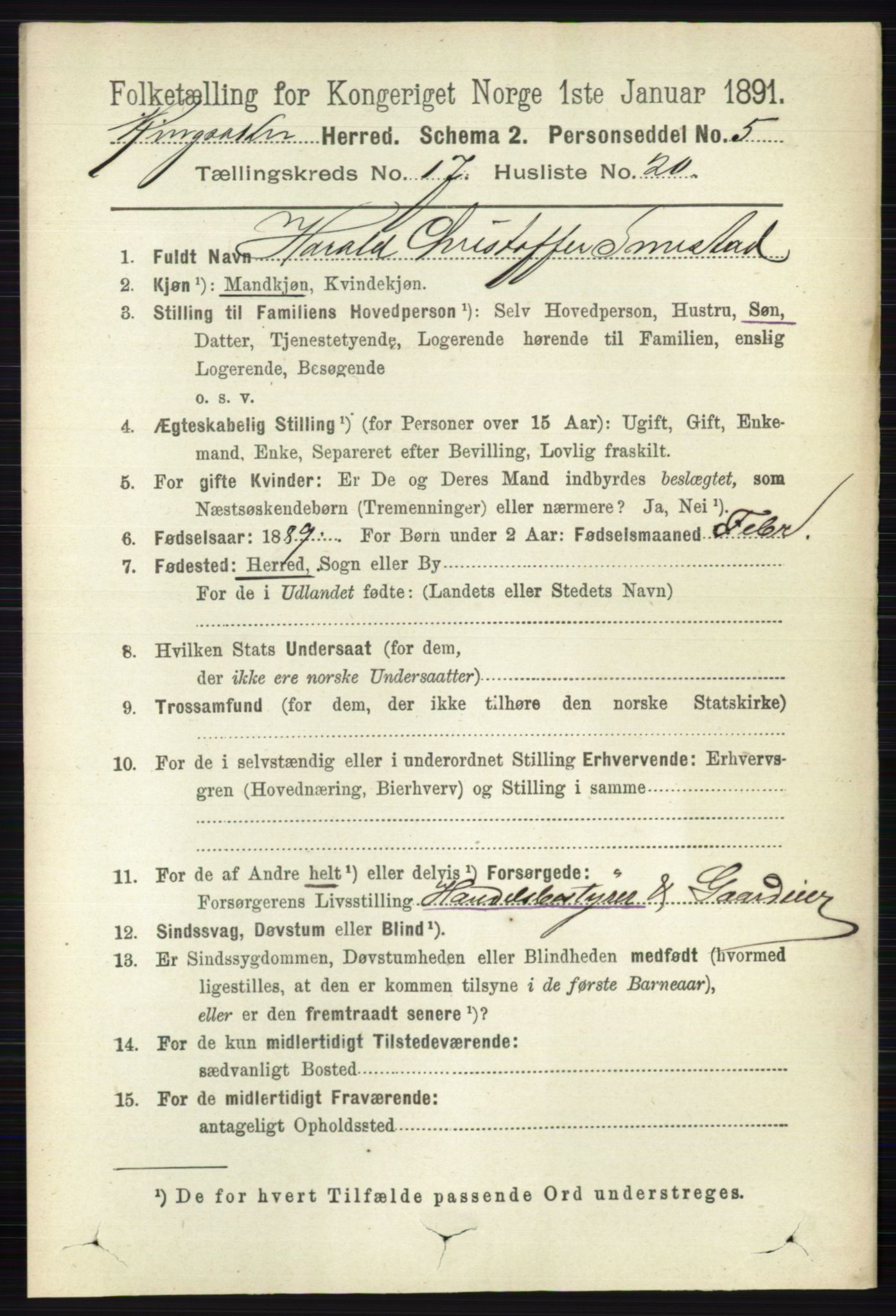 RA, 1891 census for 0412 Ringsaker, 1891, p. 9883