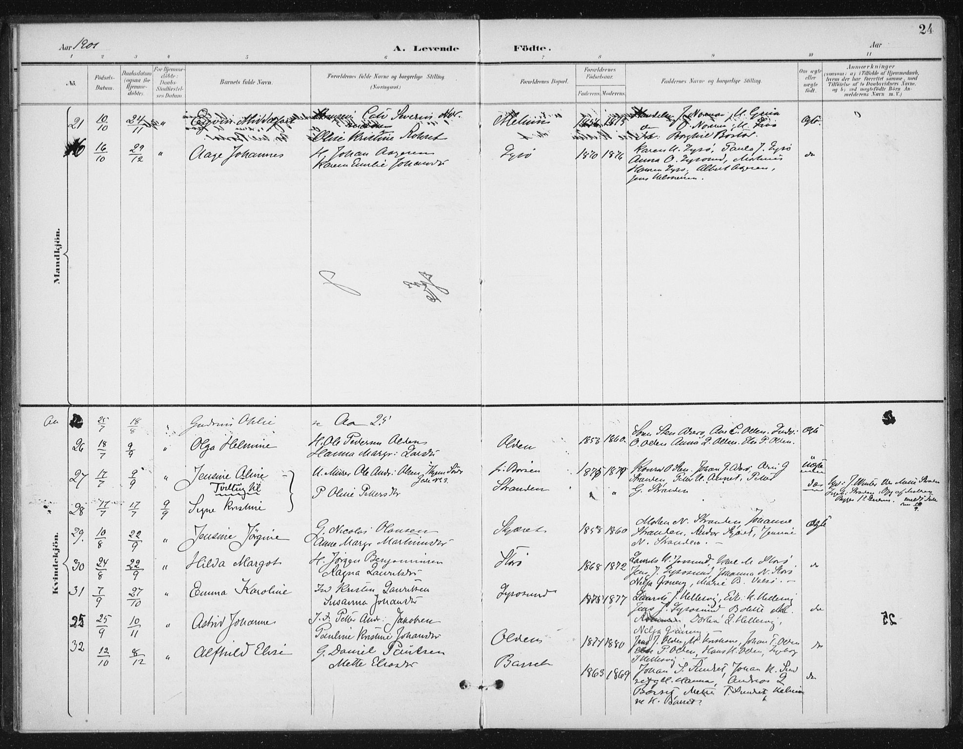 Ministerialprotokoller, klokkerbøker og fødselsregistre - Sør-Trøndelag, AV/SAT-A-1456/654/L0664: Parish register (official) no. 654A02, 1895-1907, p. 24