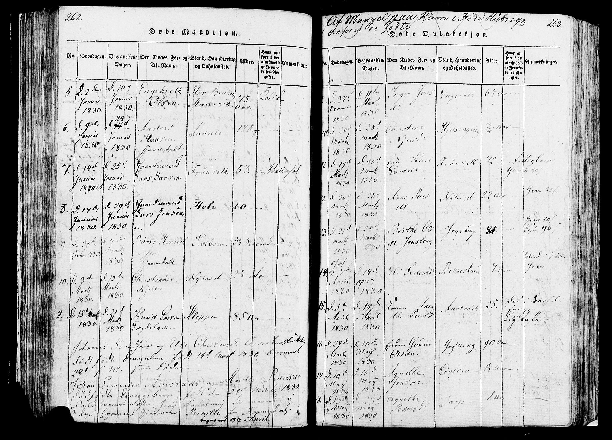 Løten prestekontor, SAH/PREST-022/K/Ka/L0005: Parish register (official) no. 5, 1814-1832, p. 262-263