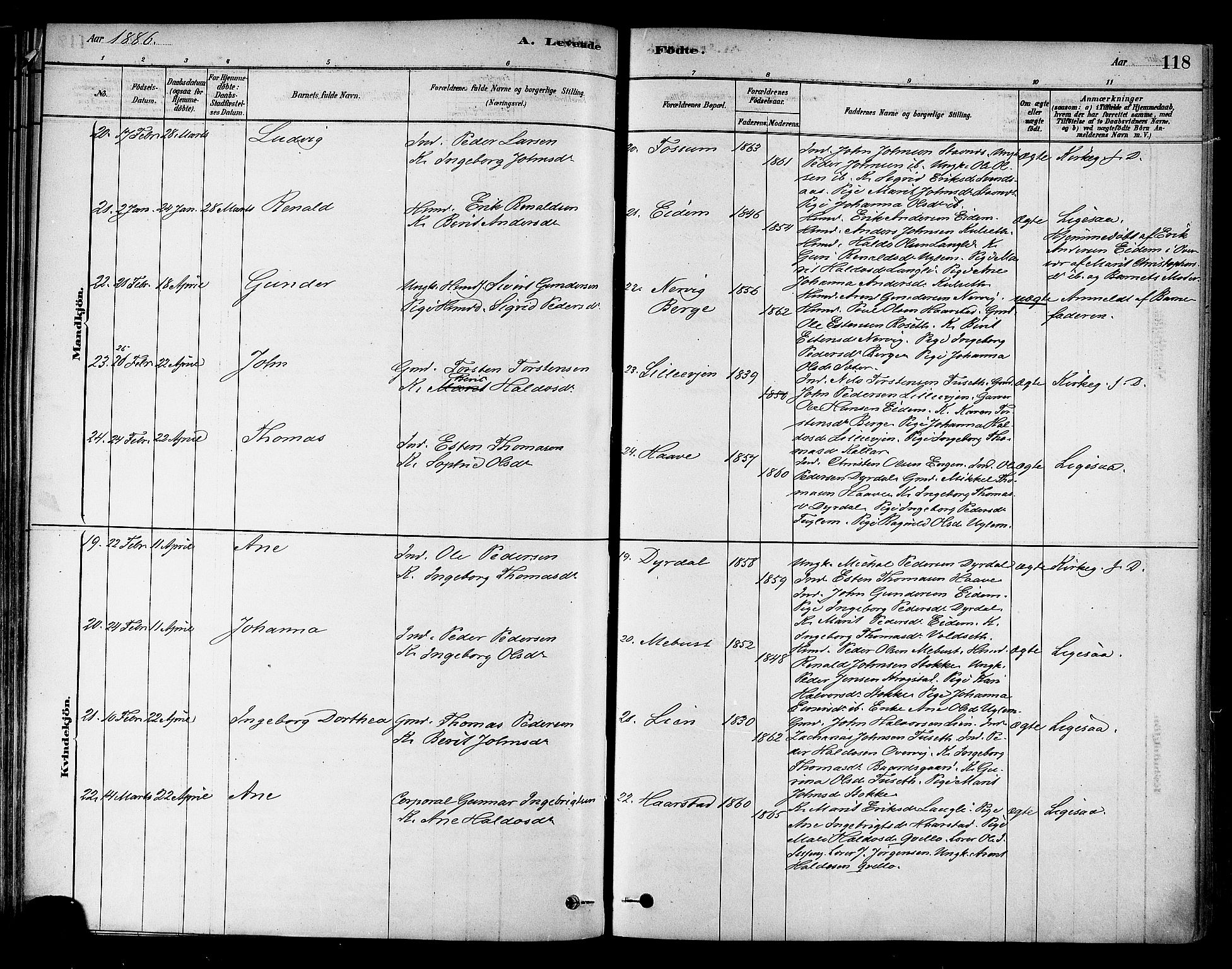 Ministerialprotokoller, klokkerbøker og fødselsregistre - Sør-Trøndelag, AV/SAT-A-1456/695/L1148: Parish register (official) no. 695A08, 1878-1891, p. 118