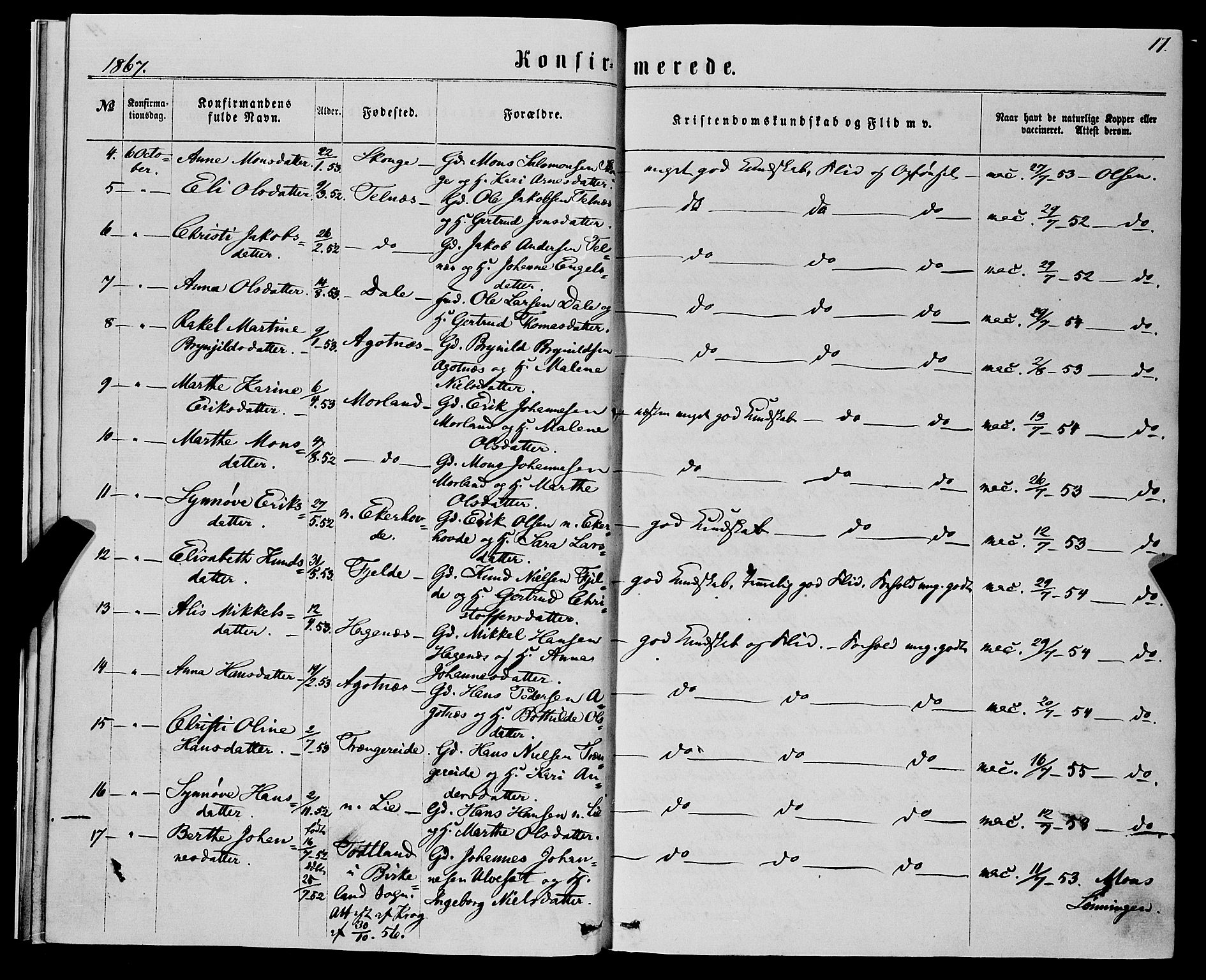 Fjell sokneprestembete, SAB/A-75301/H/Haa: Parish register (official) no. A 5, 1864-1877, p. 17
