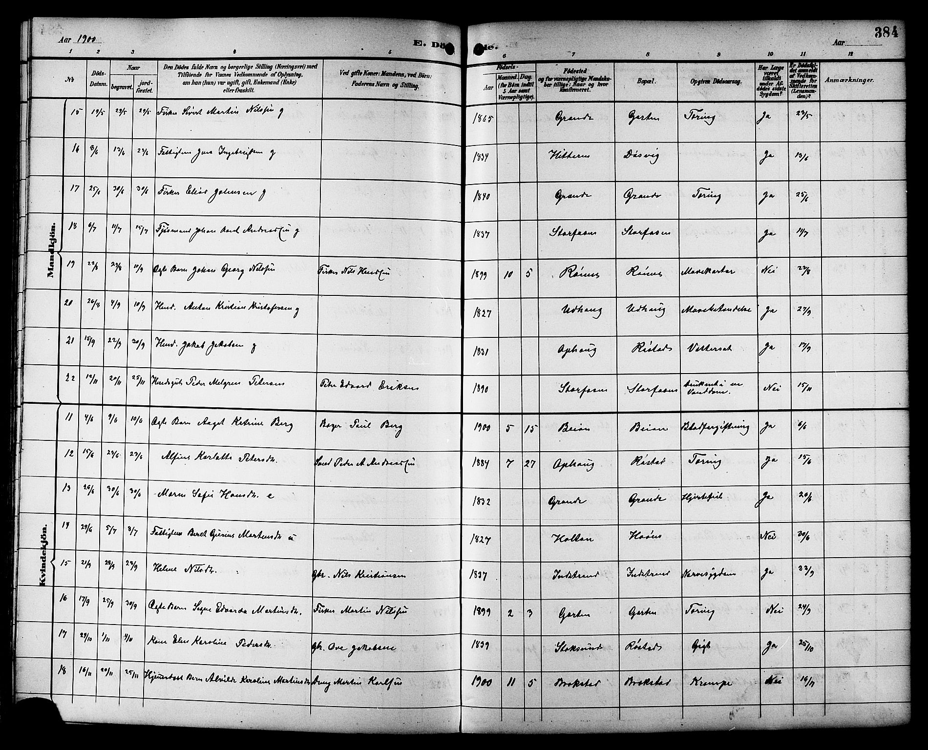 Ministerialprotokoller, klokkerbøker og fødselsregistre - Sør-Trøndelag, SAT/A-1456/659/L0746: Parish register (copy) no. 659C03, 1893-1912, p. 384