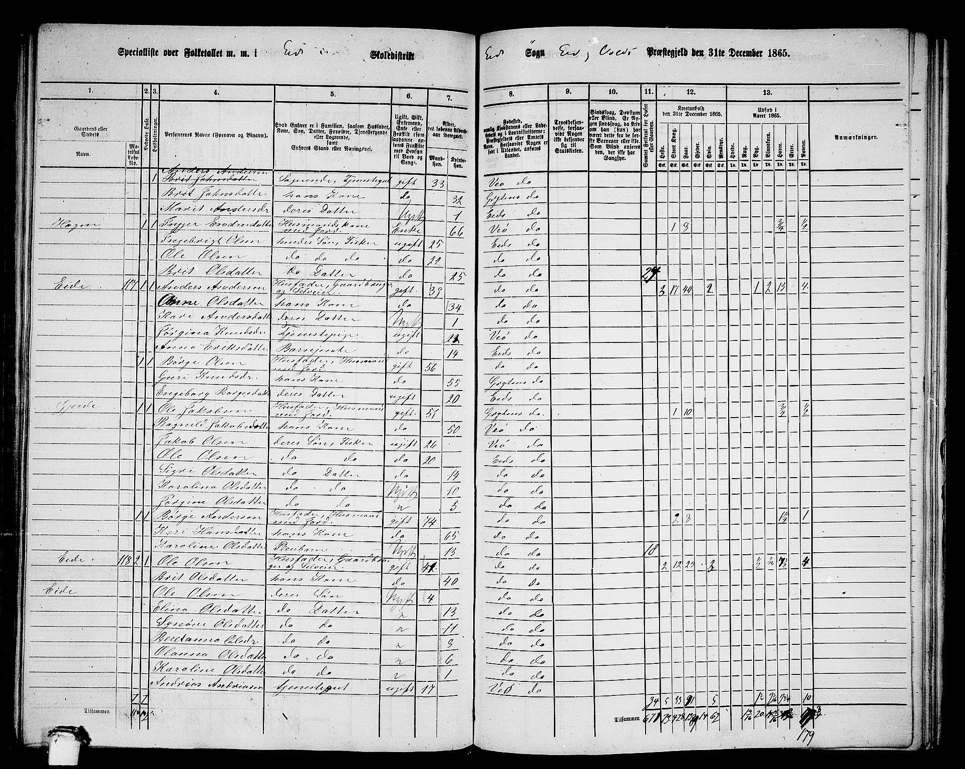 RA, 1865 census for Eid og Vold, 1865, p. 28